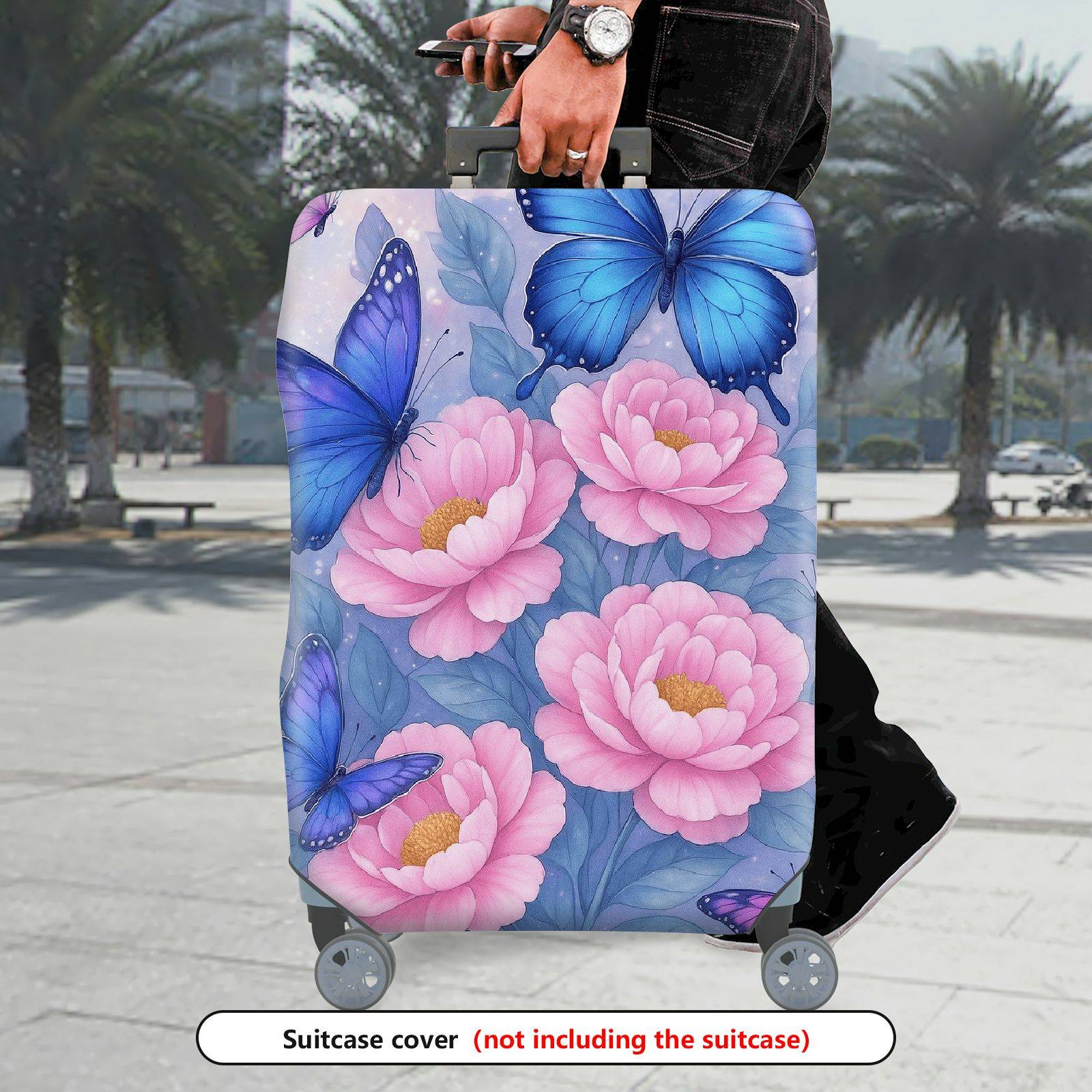 1-Piece Butterfly Floral Purple Pink Blue  Suitcase Luggage Cover, Stretch Protective Sleeve