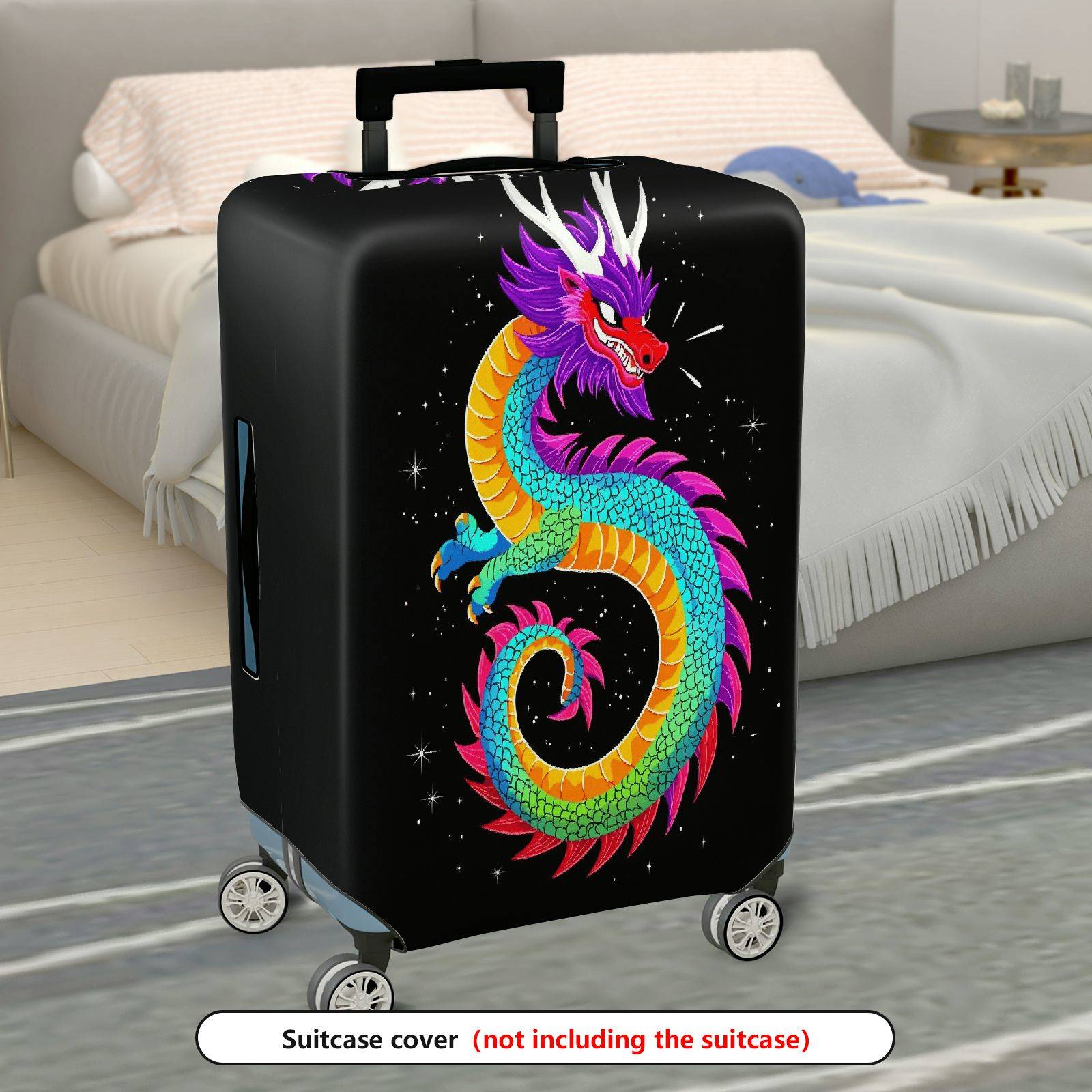 1-Piece Colorful Vibrant Dragon Mythical Fantasy Artistic  Suitcase Luggage Cover, Stretch Protective Sleeve