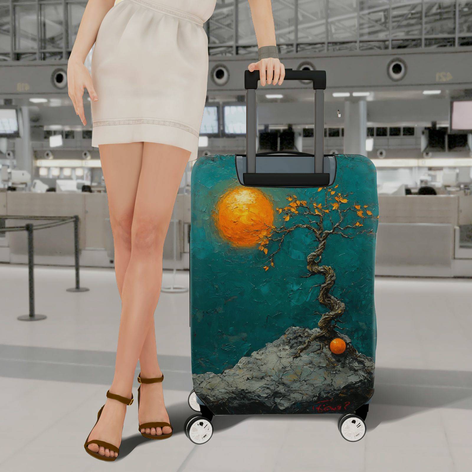 1-Piece Abstract Art Tree Moon Landscape Nature  Suitcase Luggage Cover, Stretch Protective Sleeve