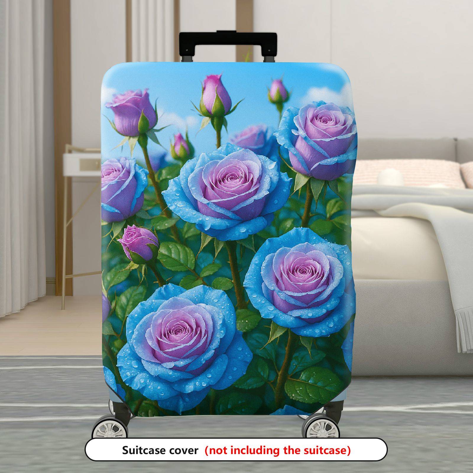 1-Piece Blue Rose Floral Nature Artistic Elegant Stylish  Suitcase Luggage Cover, Stretch Protective Sleeve