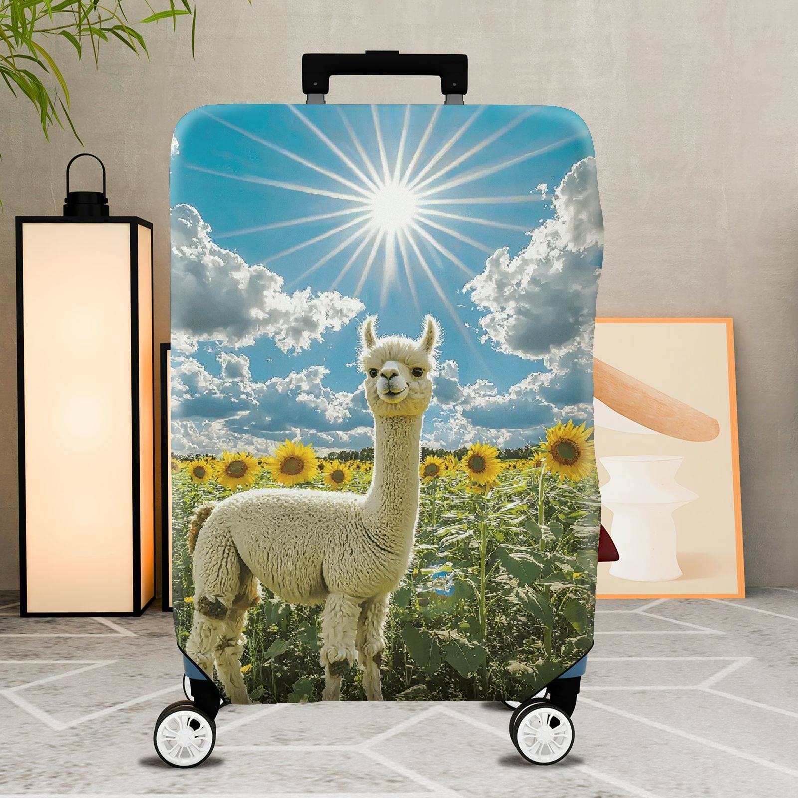 1-Piece Alpaca Sunflower Sky Cloud Nature  Suitcase Luggage Cover, Stretch Protective Sleeve