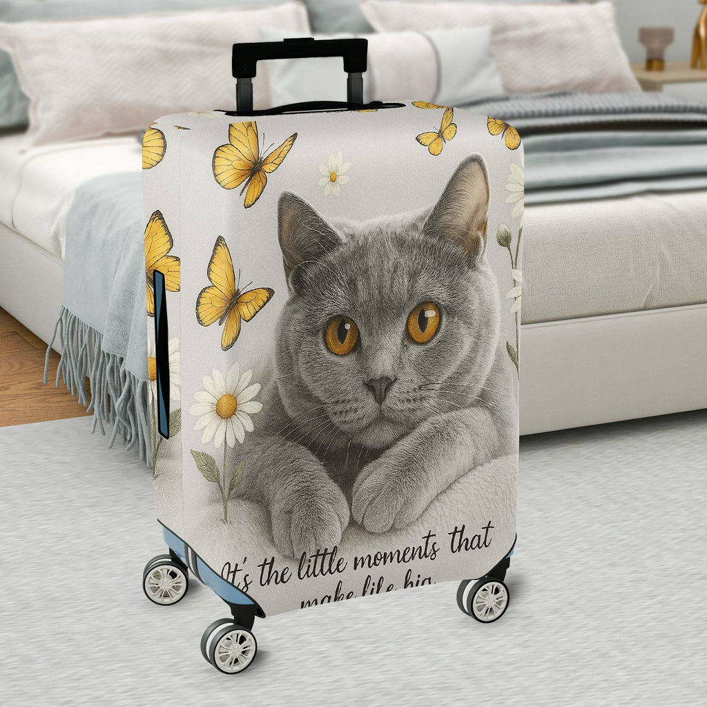 1-Piece Cat Butterfly Flower Words Artistic  Suitcase Luggage Cover, Stretch Protective Sleeve