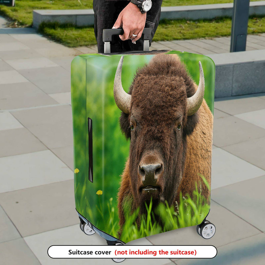 1-Piece Animal Wildlife Nature Green Buffalo Grass  Suitcase Luggage Cover, Stretch Protective Sleeve