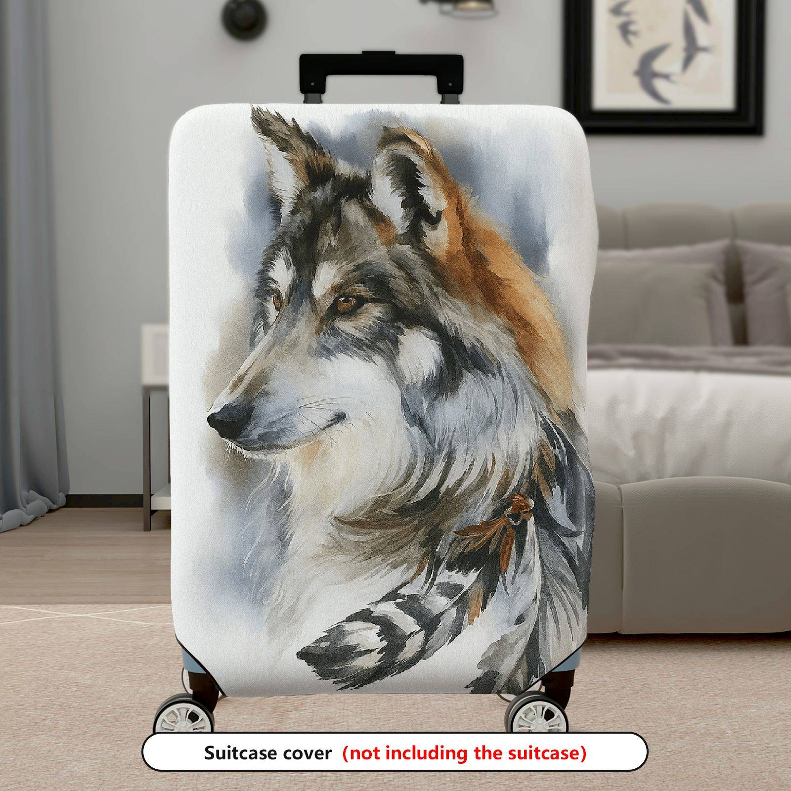 1-Piece Artistic Wolf Feather Pattern  Suitcase Luggage Cover, Stretch Protective Sleeve
