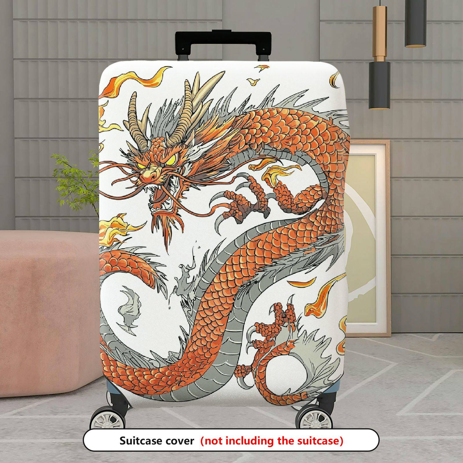 1-Piece Dragon Mythical Oriental  Fiery Artistic  Suitcase Luggage Cover, Stretch Protective Sleeve