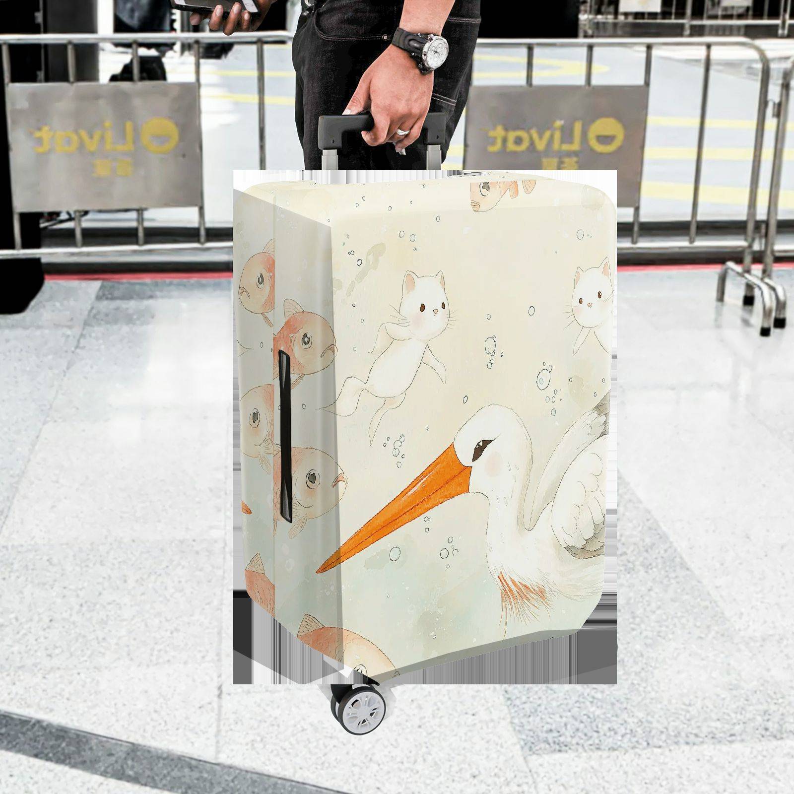 1-Piece Animal Fish Cat Crane Watercolor  Suitcase Luggage Cover, Stretch Protective Sleeve