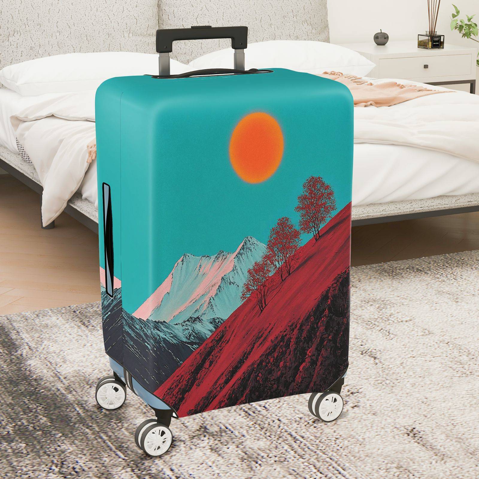 1-Piece Sunset Mountain Landscape Artistic Tree Minimalist  Suitcase Luggage Cover, Stretch Protective Sleeve