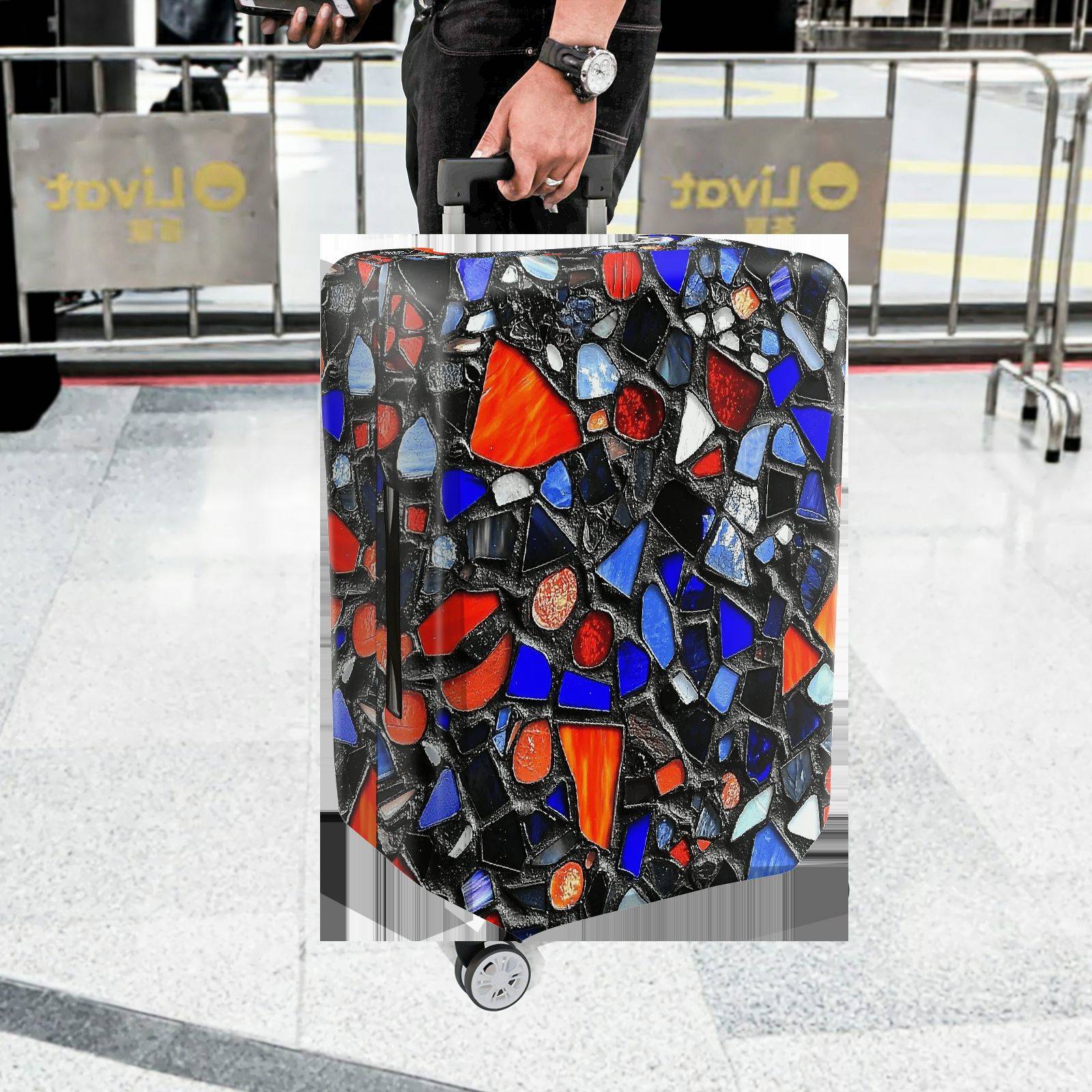 1-Piece Abstract Colorful Mosaic Geometric Artistic Vibrant  Suitcase Luggage Cover, Stretch Protective Sleeve