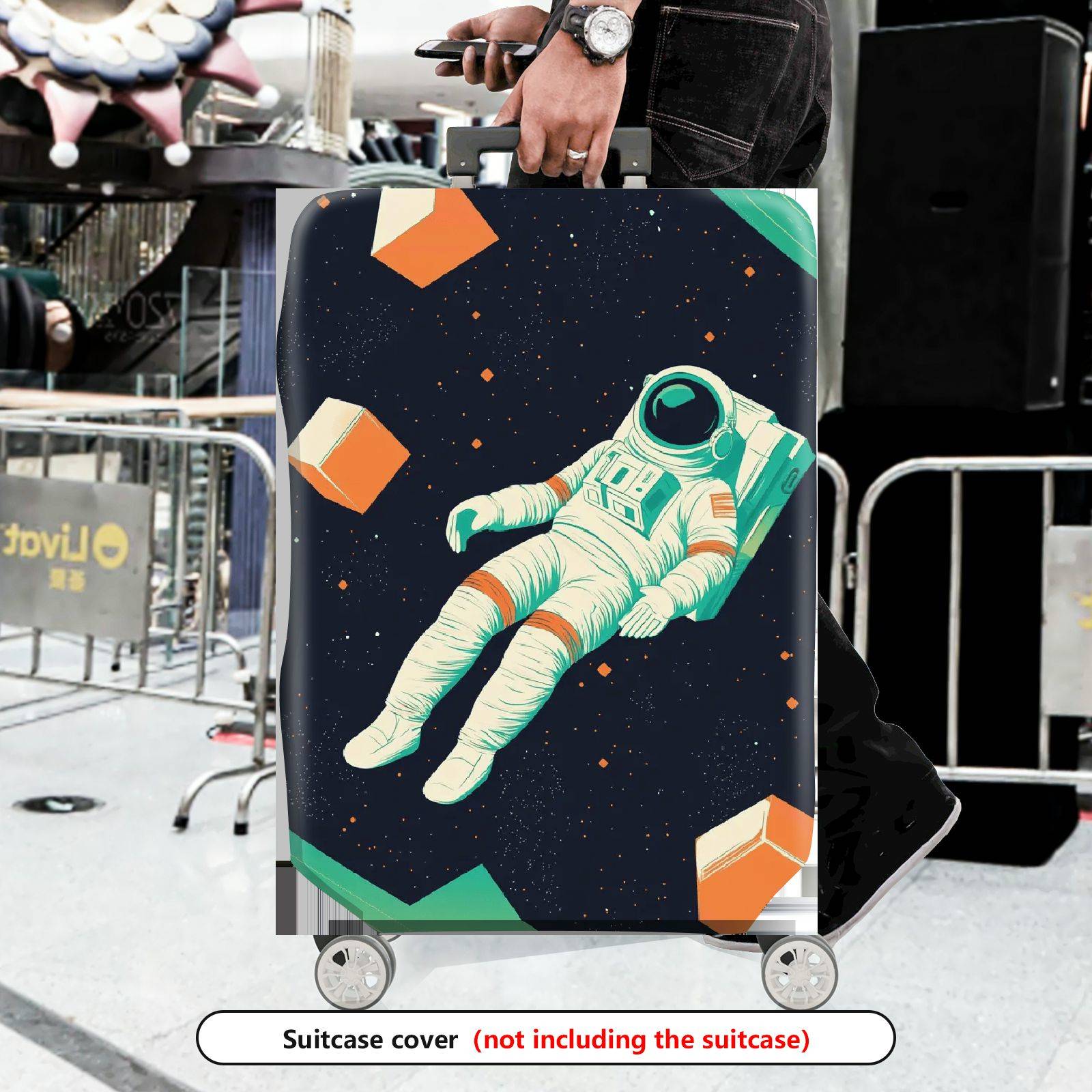 1-Piece Astronaut Space Galaxy Cosmic Floating Cubes  Suitcase Luggage Cover, Stretch Protective Sleeve