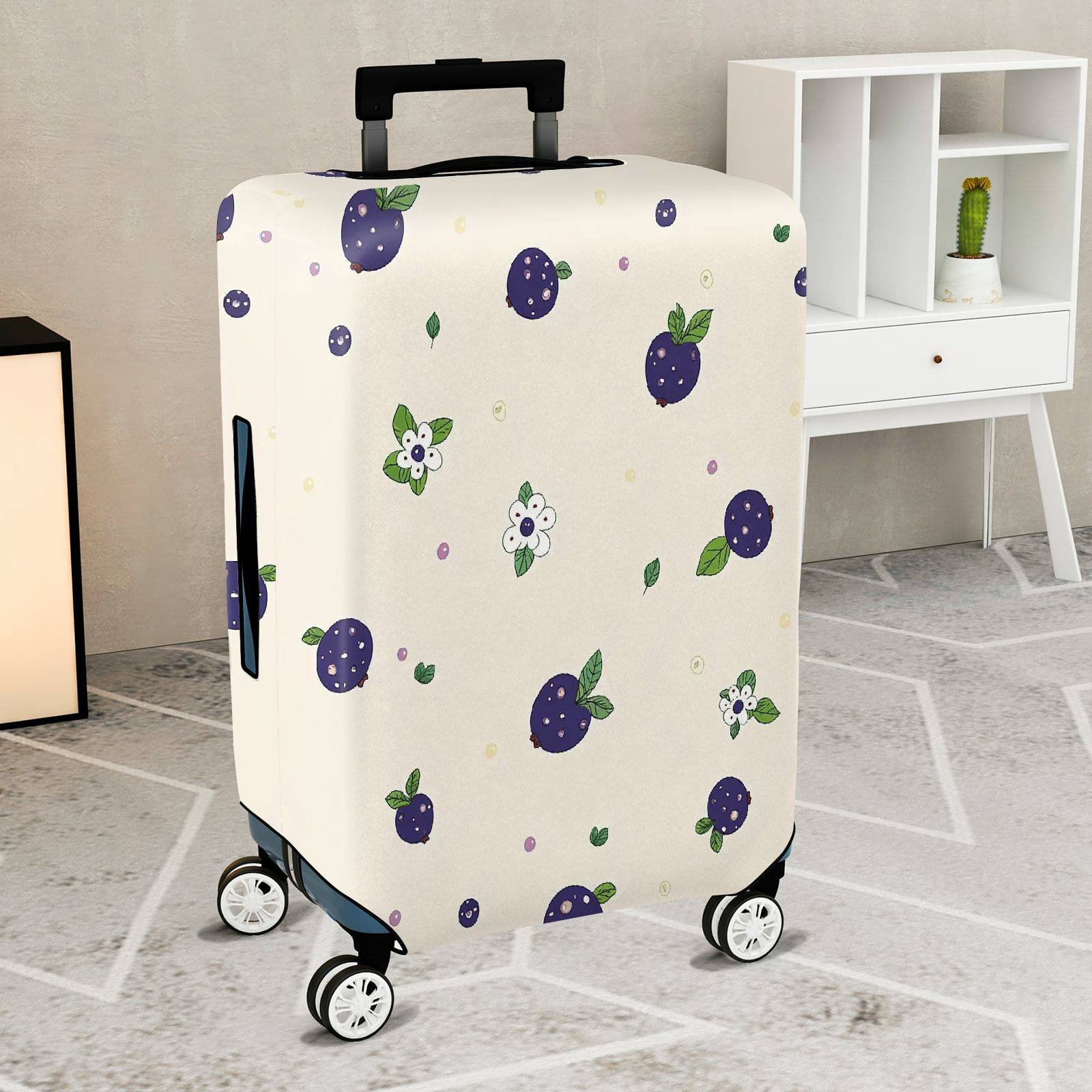 1-Piece Purple Berry Floral Travel  Cute Holiday  Suitcase Luggage Cover, Stretch Protective Sleeve
