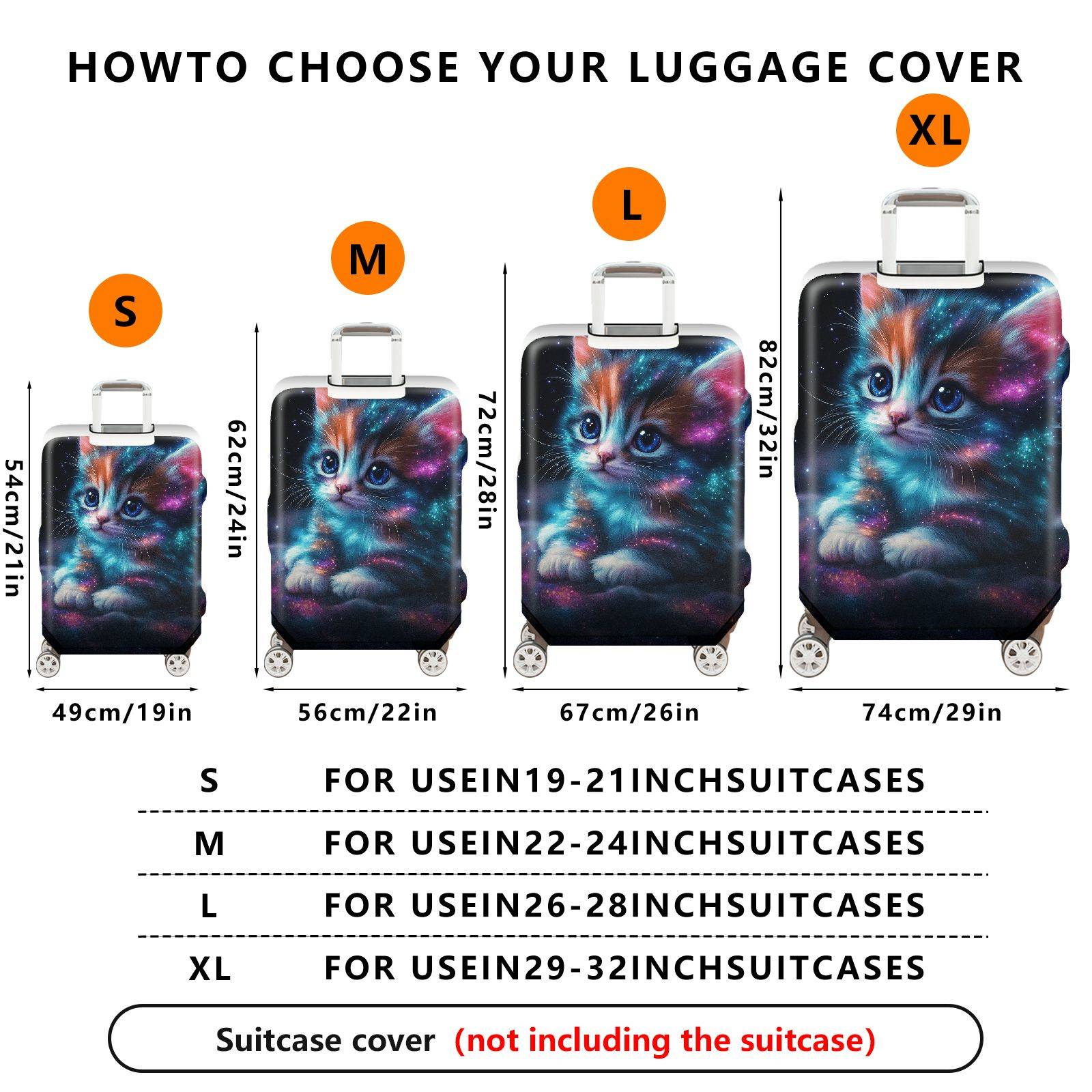 1-Piece Galaxy Cat Cosmic Space Kitten Starry Whiskers Nebula  Suitcase Luggage Cover, Stretch Protective Sleeve