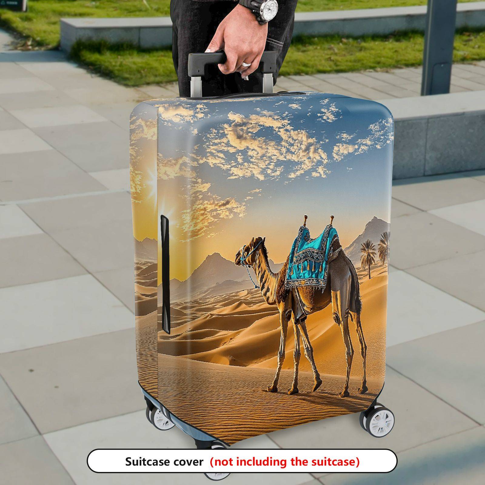 1-Piece Desert Camel Sunset Scenic Nature Artistic  Suitcase Luggage Cover, Stretch Protective Sleeve
