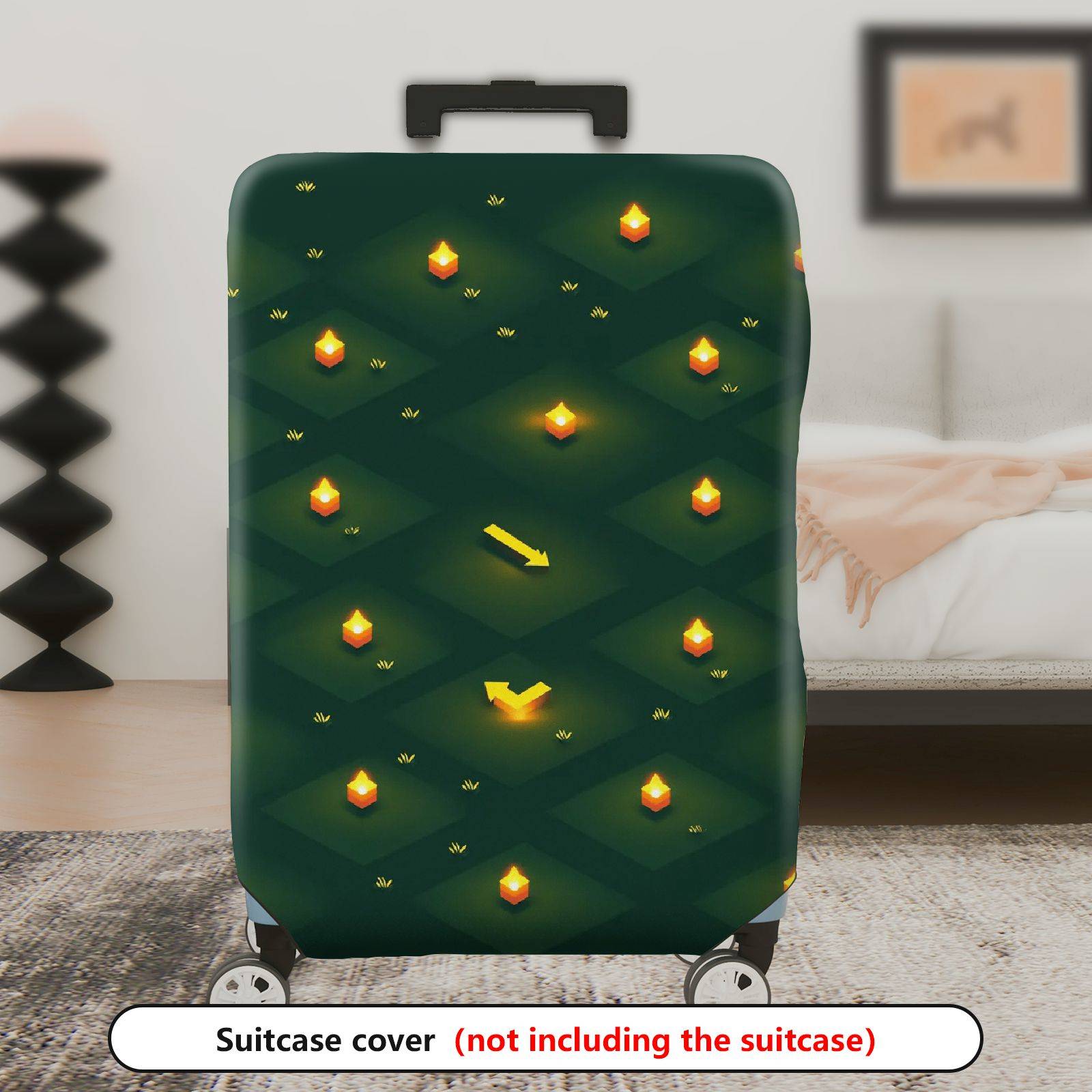 1-Piece Geometric Lantern Checkered Glow Night  Suitcase Luggage Cover, Stretch Protective Sleeve