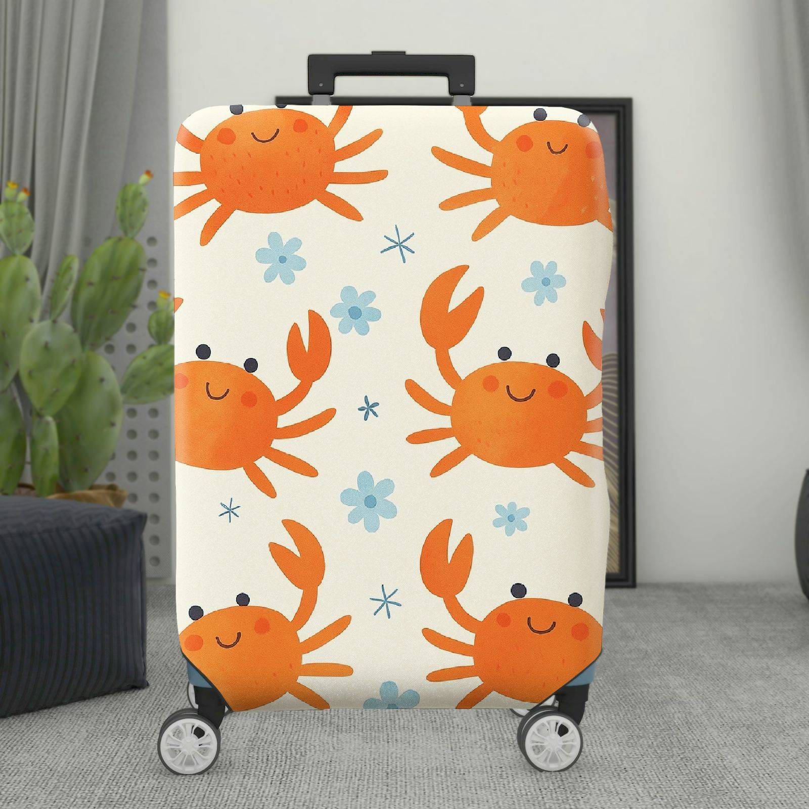 1-Piece Crab  Floral Marine Summer Fun  Suitcase Luggage Cover, Stretch Protective Sleeve