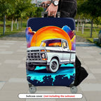 1-Piece Retro Sunset Truck Sky Artistic Colorful  Suitcase Luggage Cover, Stretch Protective Sleeve