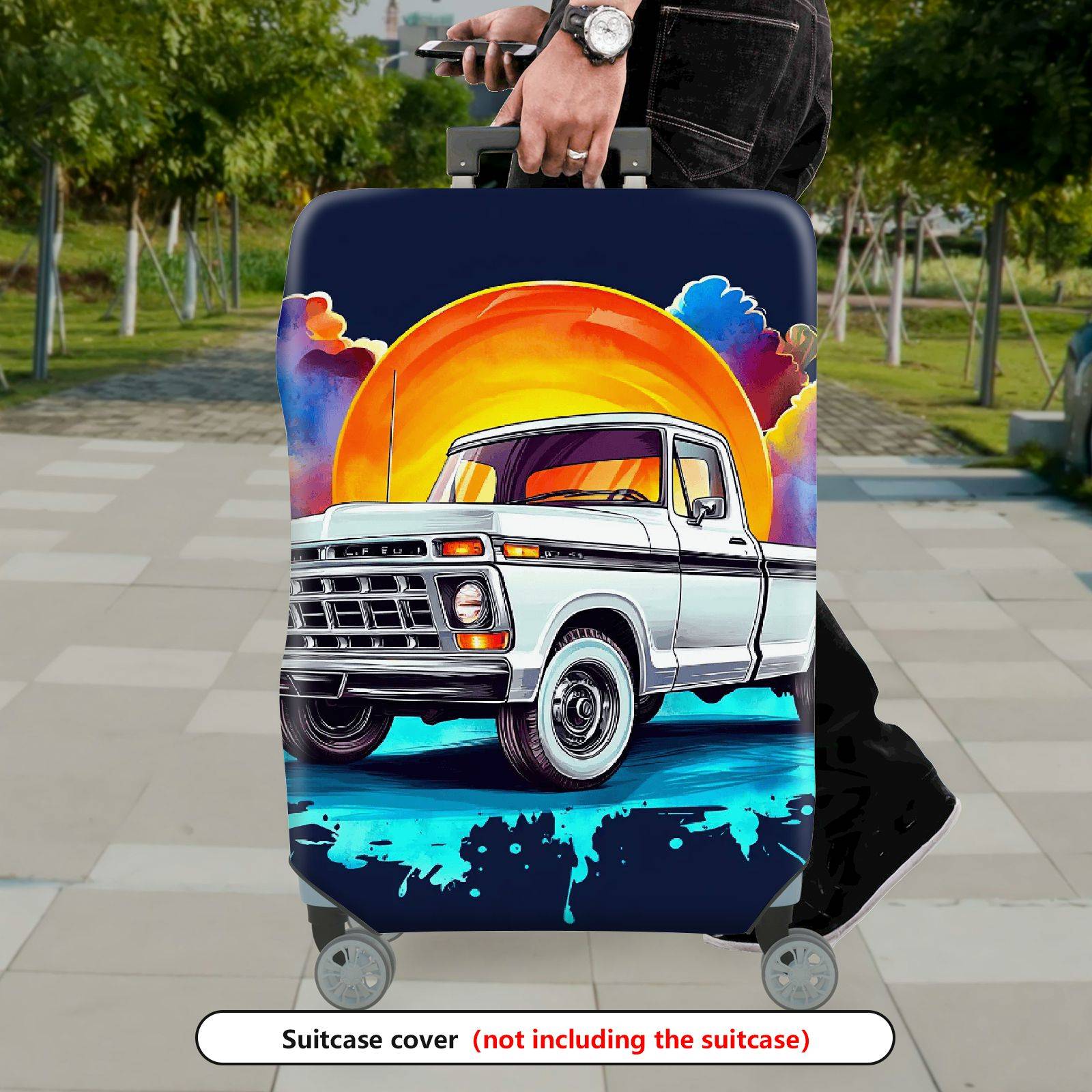 1-Piece Retro Sunset Truck Sky Artistic Colorful  Suitcase Luggage Cover, Stretch Protective Sleeve