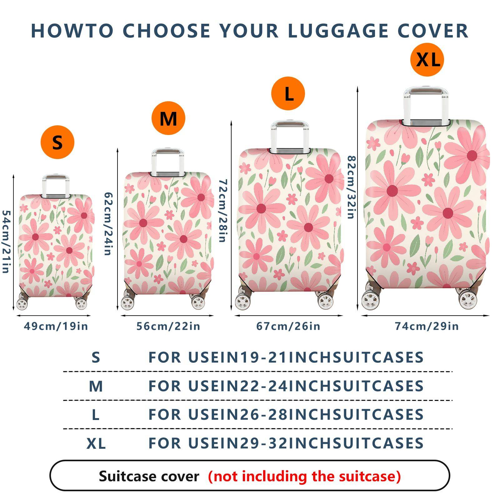 1-Piece Pink Floral Pattern Daisy Leaves Plant Spring  Suitcase Luggage Cover, Stretch Protective Sleeve