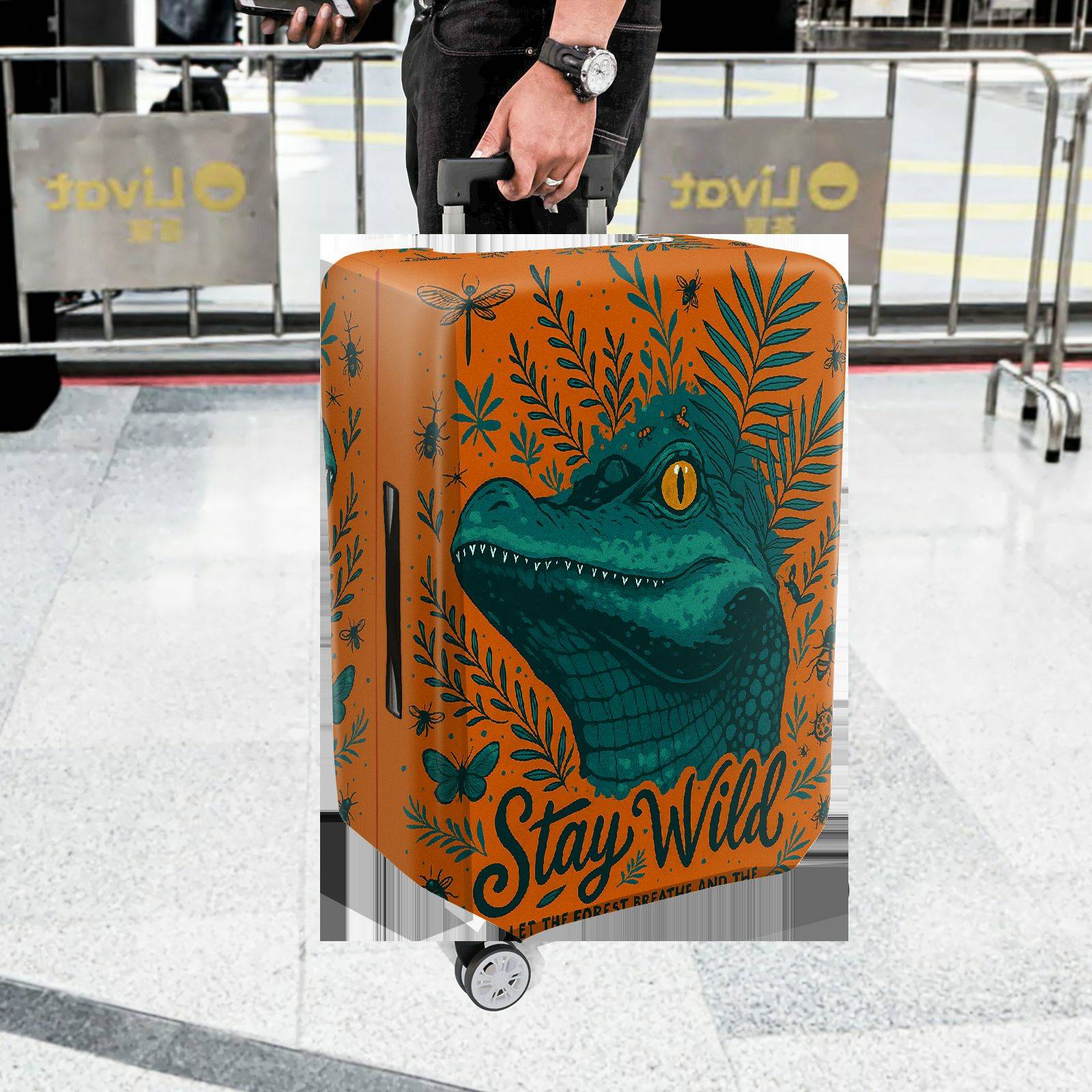 1-Piece Alligator Jungle Wild Nature Adventure Stay Wild  Suitcase Luggage Cover, Stretch Protective Sleeve