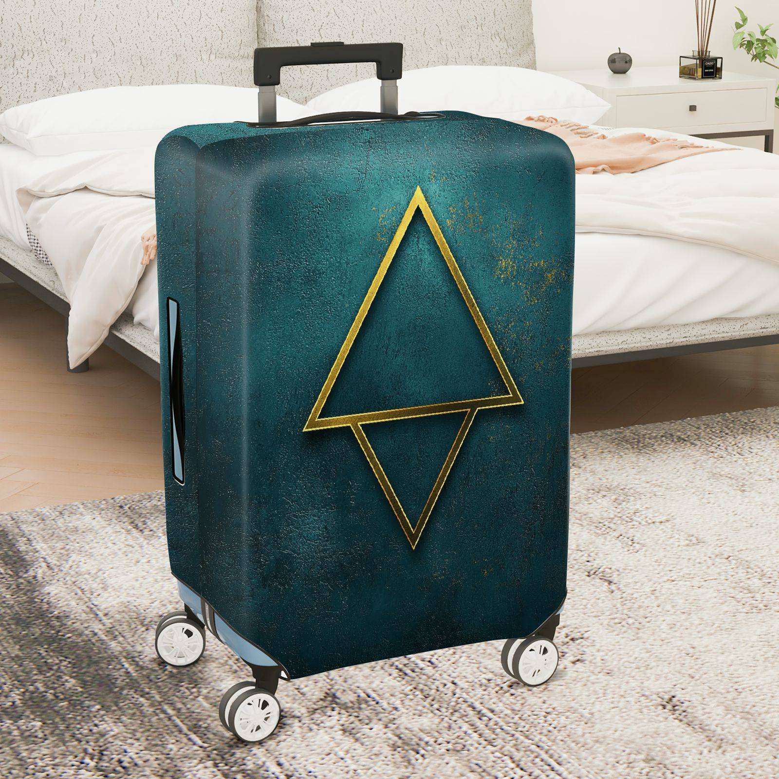 1-Piece Geometric Artistic Teal Gold Triangle  Suitcase Luggage Cover, Stretch Protective Sleeve