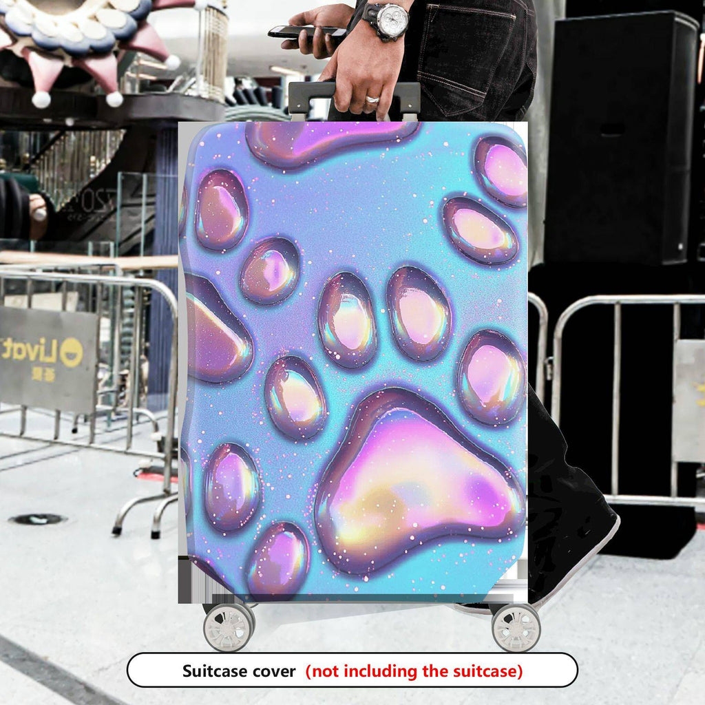 1-Piece Iridescent Galaxy Paw Print Cosmic Holographic  Suitcase Luggage Cover, Stretch Protective Sleeve