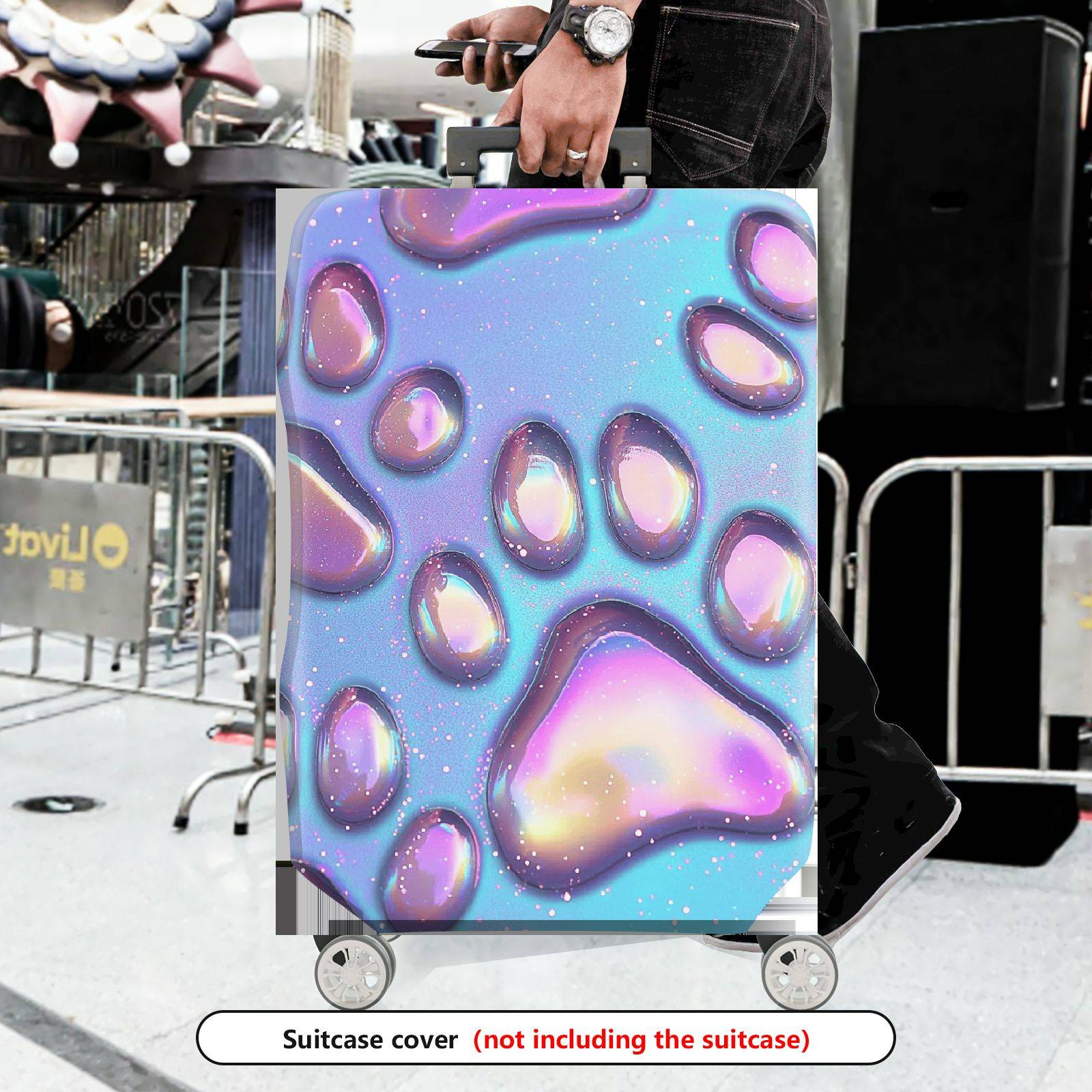 1-Piece Iridescent Galaxy Paw Print Cosmic Holographic  Suitcase Luggage Cover, Stretch Protective Sleeve