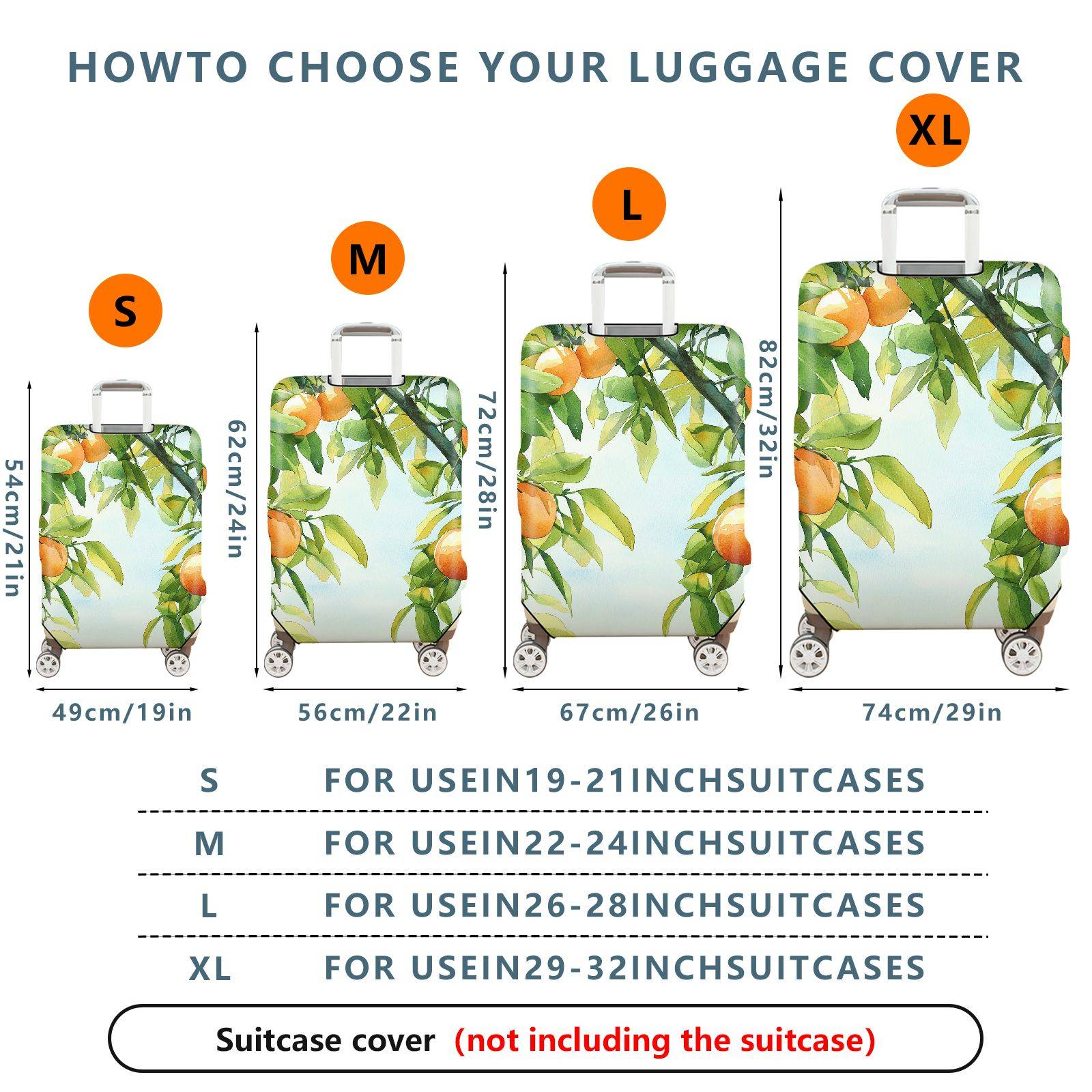 1-Piece Orange Fruit Tree Leaf Nature Travel Holiday  Suitcase Luggage Cover, Stretch Protective Sleeve
