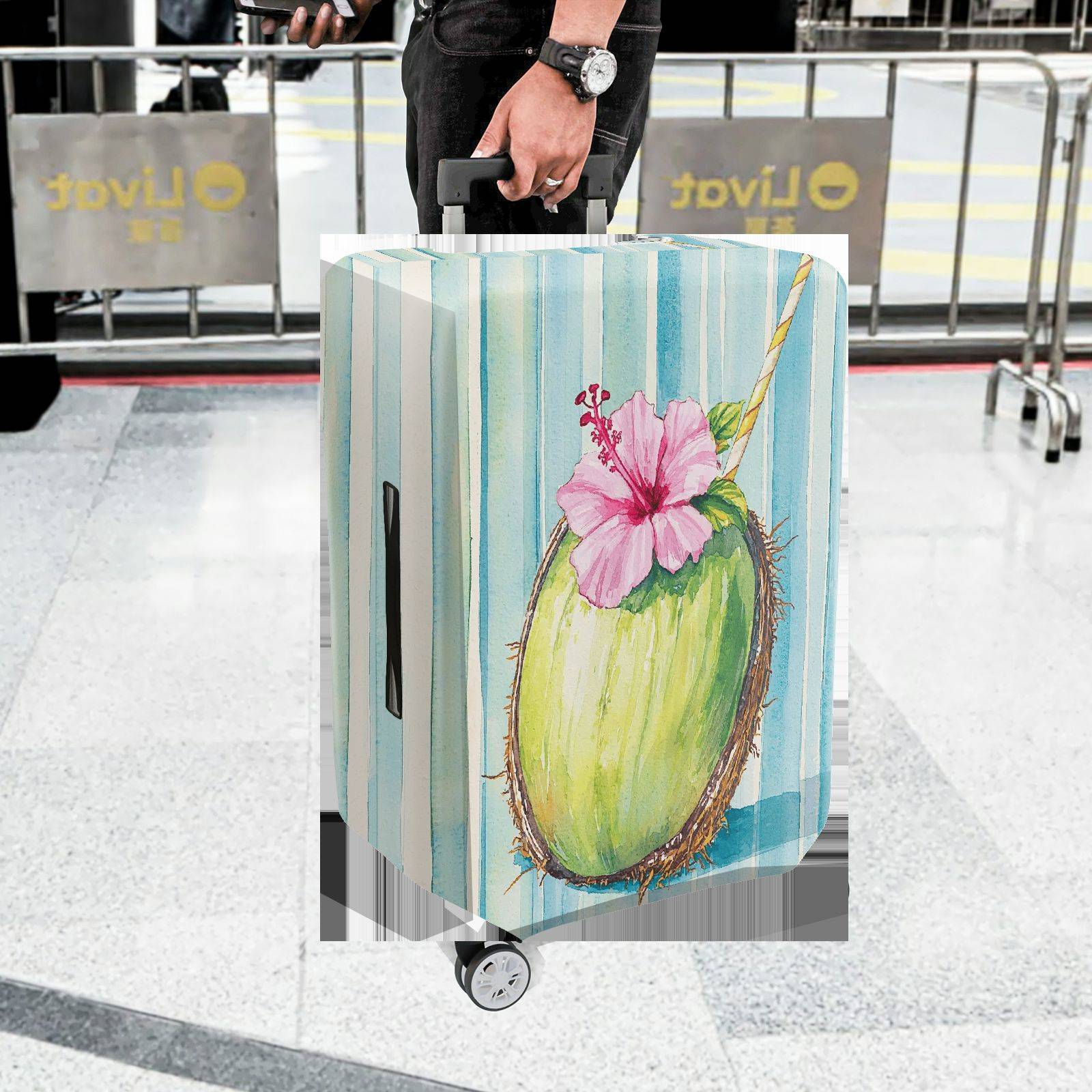 1-Piece Tropical Coconut Flower Holiday Beach Summer  Suitcase Luggage Cover, Stretch Protective Sleeve