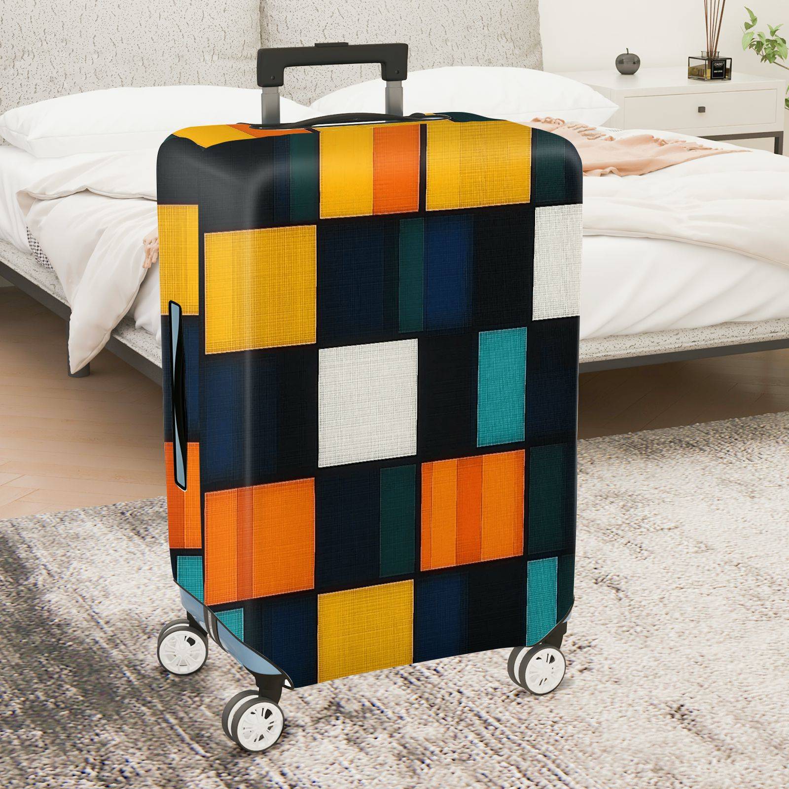1-Piece Geometric Colorful Abstract Modern Artistic Vibrant  Suitcase Luggage Cover, Stretch Protective Sleeve