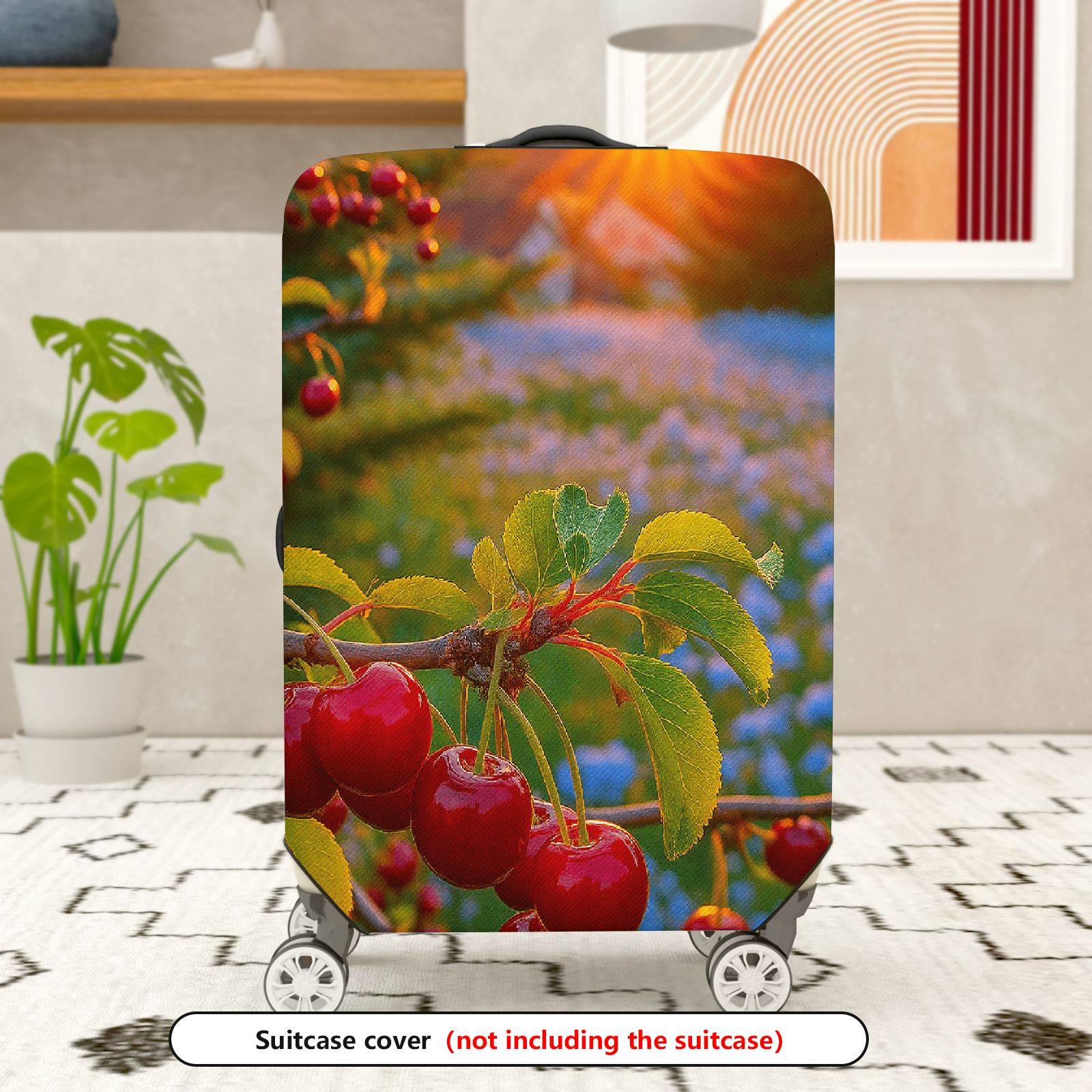 1-Piece Cherry Sunset Nature Landscape Travel Scenic  Suitcase Luggage Cover, Stretch Protective Sleeve
