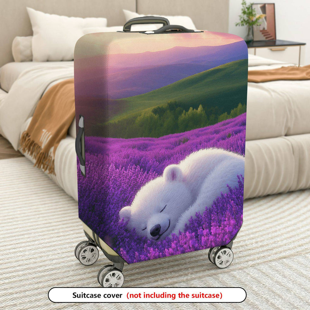 1-Piece Lavender Bear Sunset Field Landscape  Suitcase Luggage Cover, Stretch Protective Sleeve