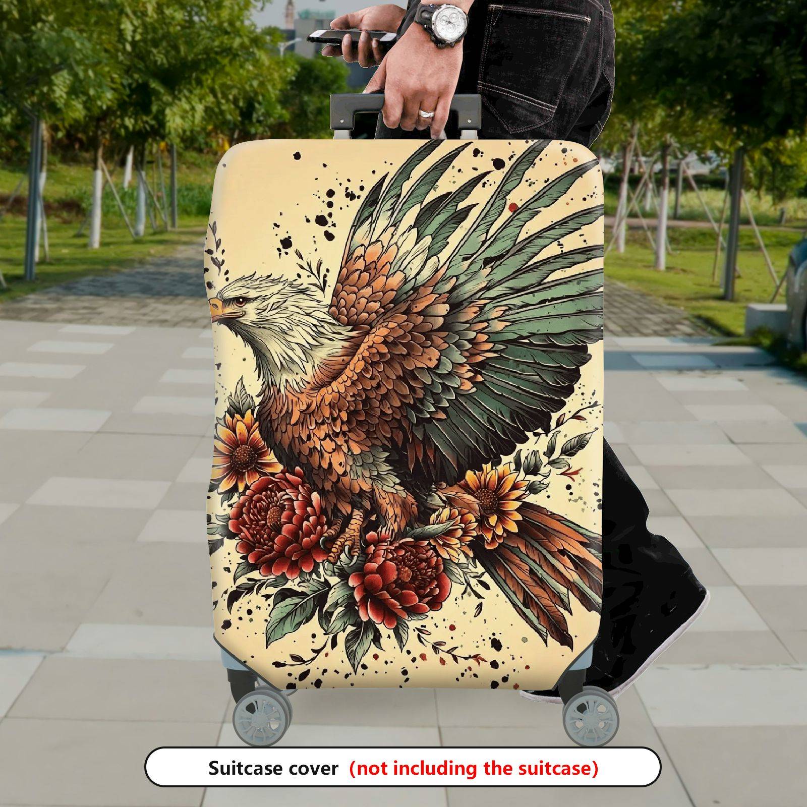 1-Piece Eagle Floral Vintage Artistic Nature Wildlife  Suitcase Luggage Cover, Stretch Protective Sleeve