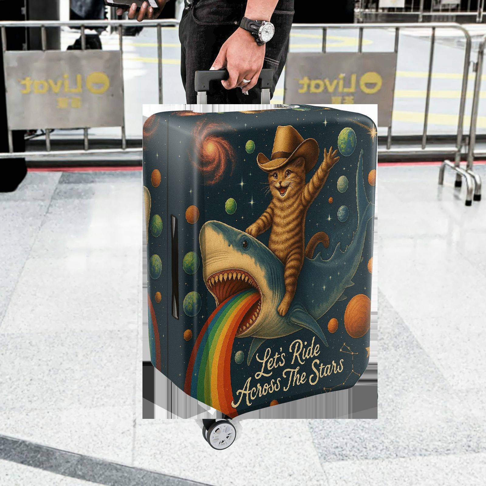 1-Piece Cosmic Cat Shark Rainbow Galaxy Spaceship  Suitcase Luggage Cover, Stretch Protective Sleeve