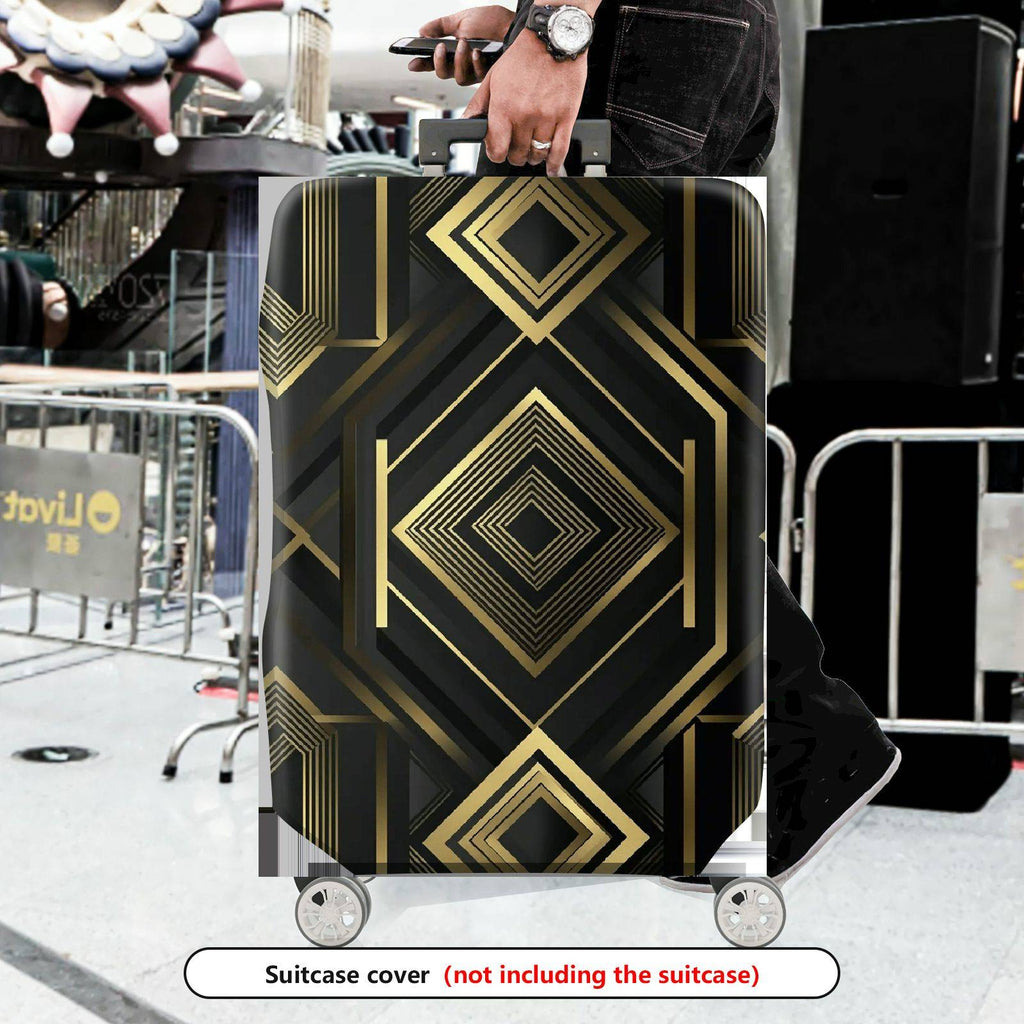 1-Piece Geometric Black Gold Diamond Pattern Abstract Modern Elegant  Suitcase Luggage Cover, Stretch Protective Sleeve