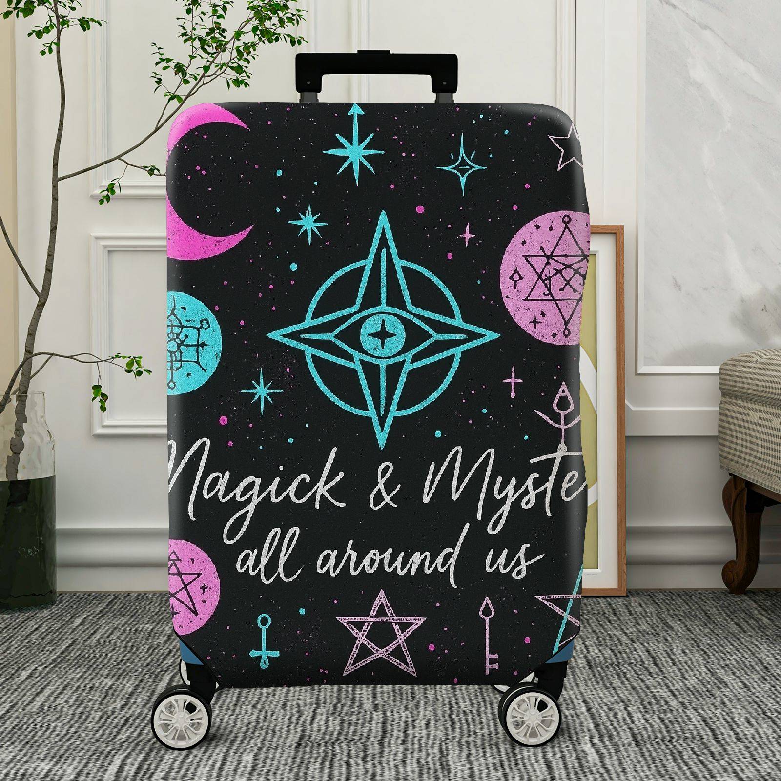 1-Piece Magick Mystery Stars Moon Geometric Symbols  Suitcase Luggage Cover, Stretch Protective Sleeve