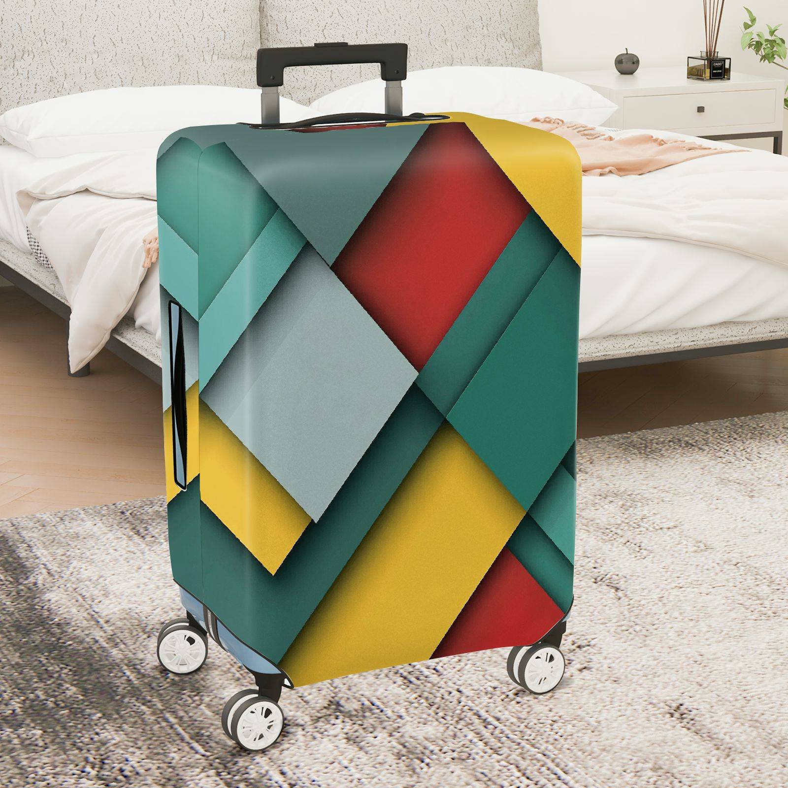 1-Piece Colorful Geometric Abstract Art Modern Unique  Suitcase Luggage Cover, Stretch Protective Sleeve