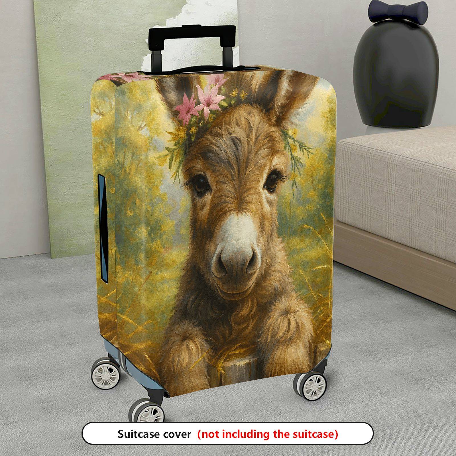 1-Piece Animal Floral Rustic Pastoral Donkey  Suitcase Luggage Cover, Stretch Protective Sleeve