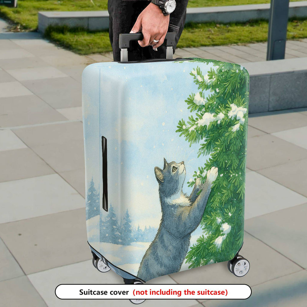 1-Piece Cat Winter Snow Christmas Tree Holiday  Suitcase Luggage Cover, Stretch Protective Sleeve