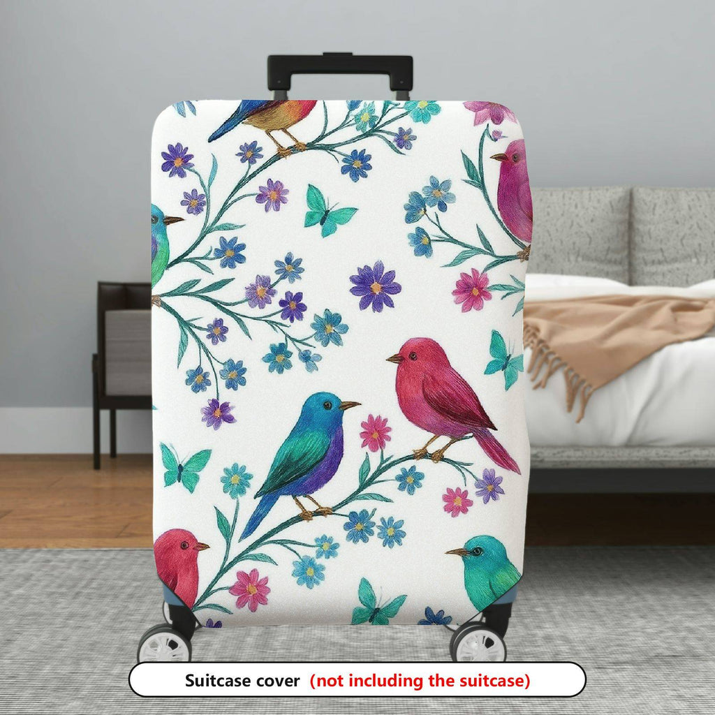 1-Piece Birds Floral Butterfly Branch Colorful  Suitcase Luggage Cover, Stretch Protective Sleeve