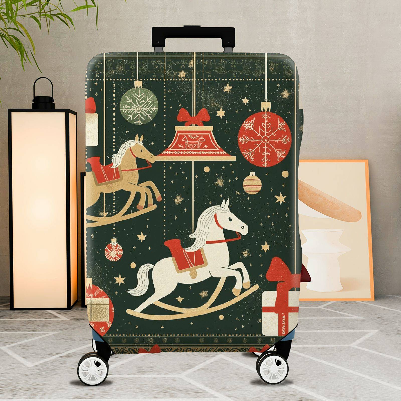 1-Piece Christmas Holiday Festive Gift Horse Ornament  Suitcase Luggage Cover, Stretch Protective Sleeve