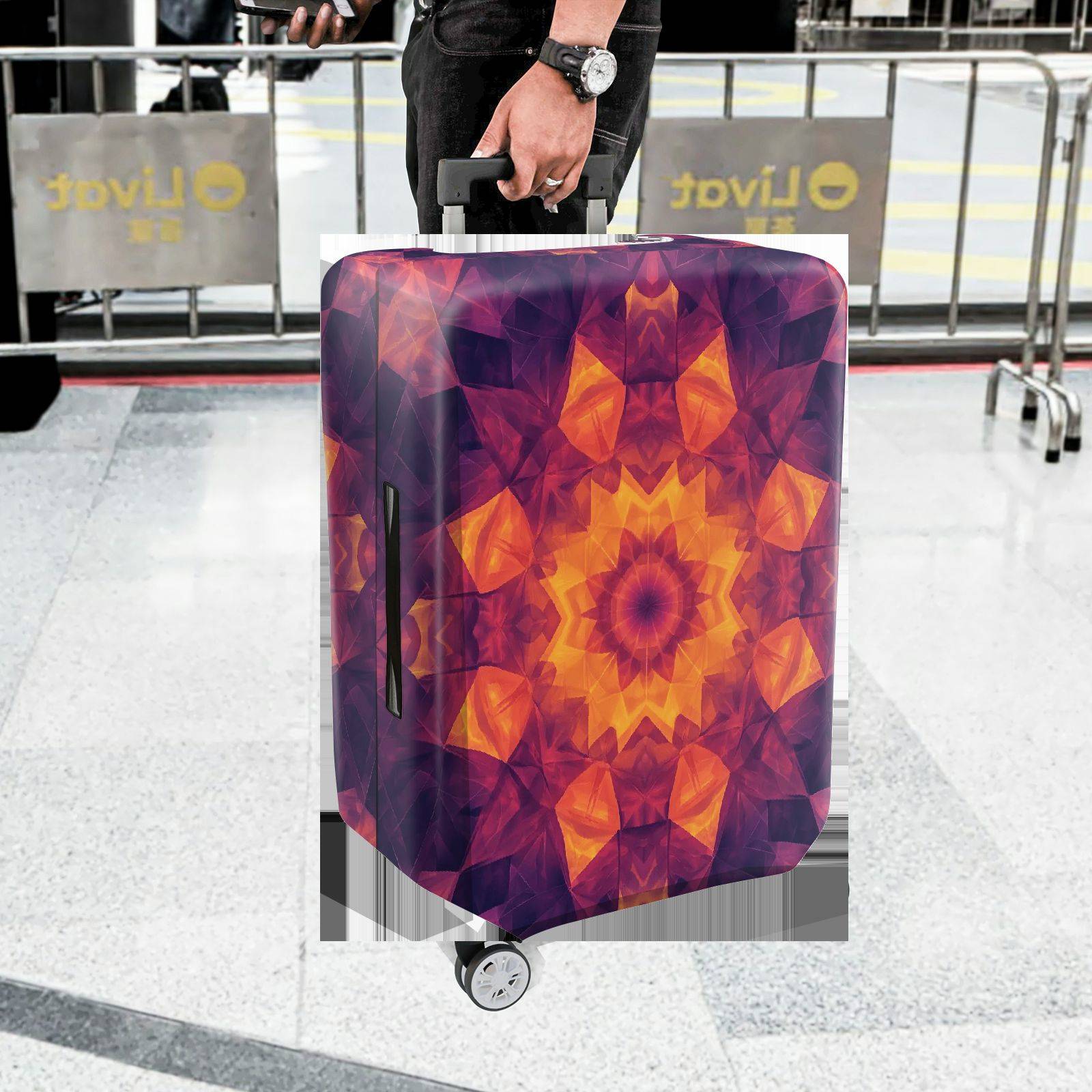 1-Piece Geometric Colorful Kaleidoscope Abstract Vibrant  Suitcase Luggage Cover, Stretch Protective Sleeve