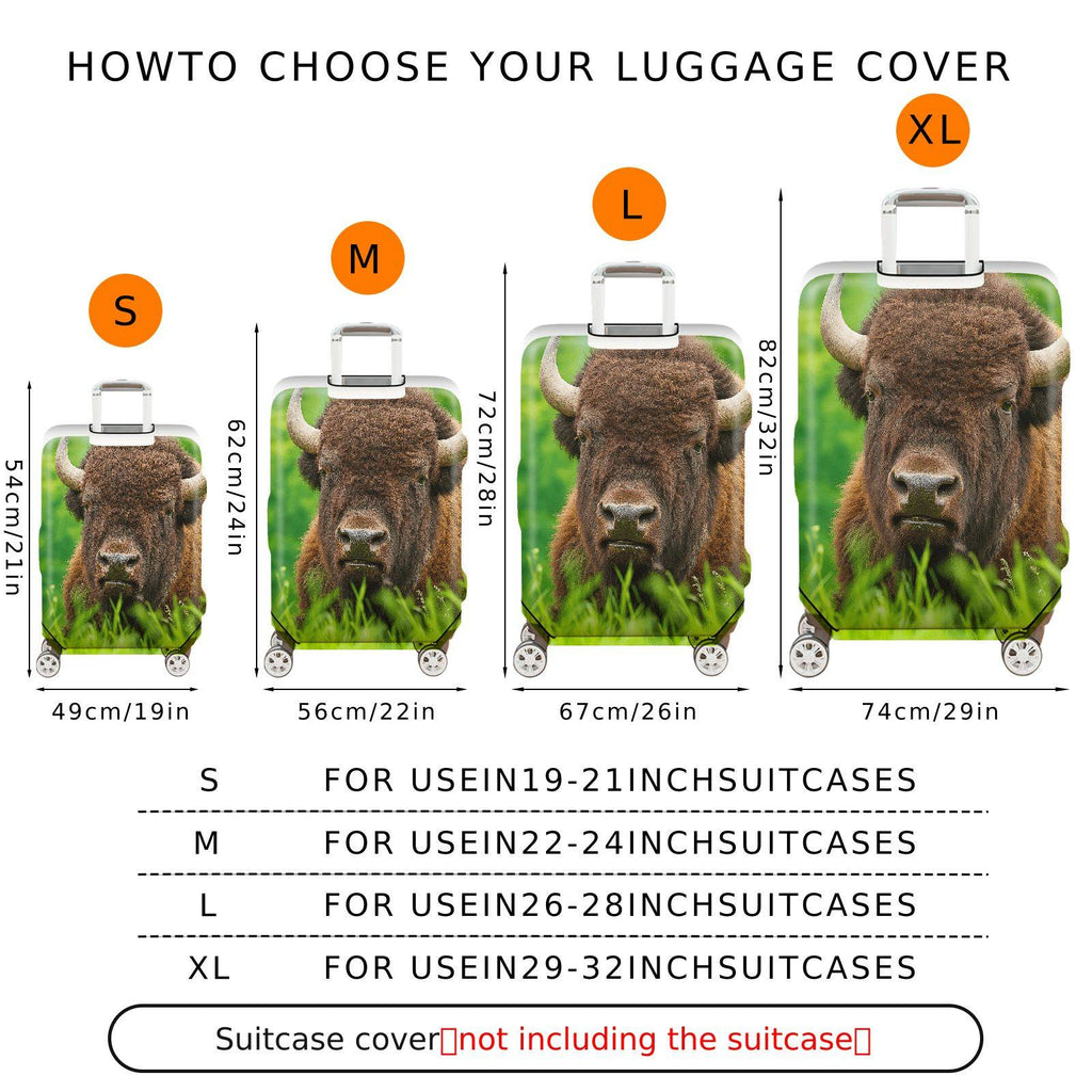 1-Piece Animal Wildlife Nature Green Buffalo Grass  Suitcase Luggage Cover, Stretch Protective Sleeve