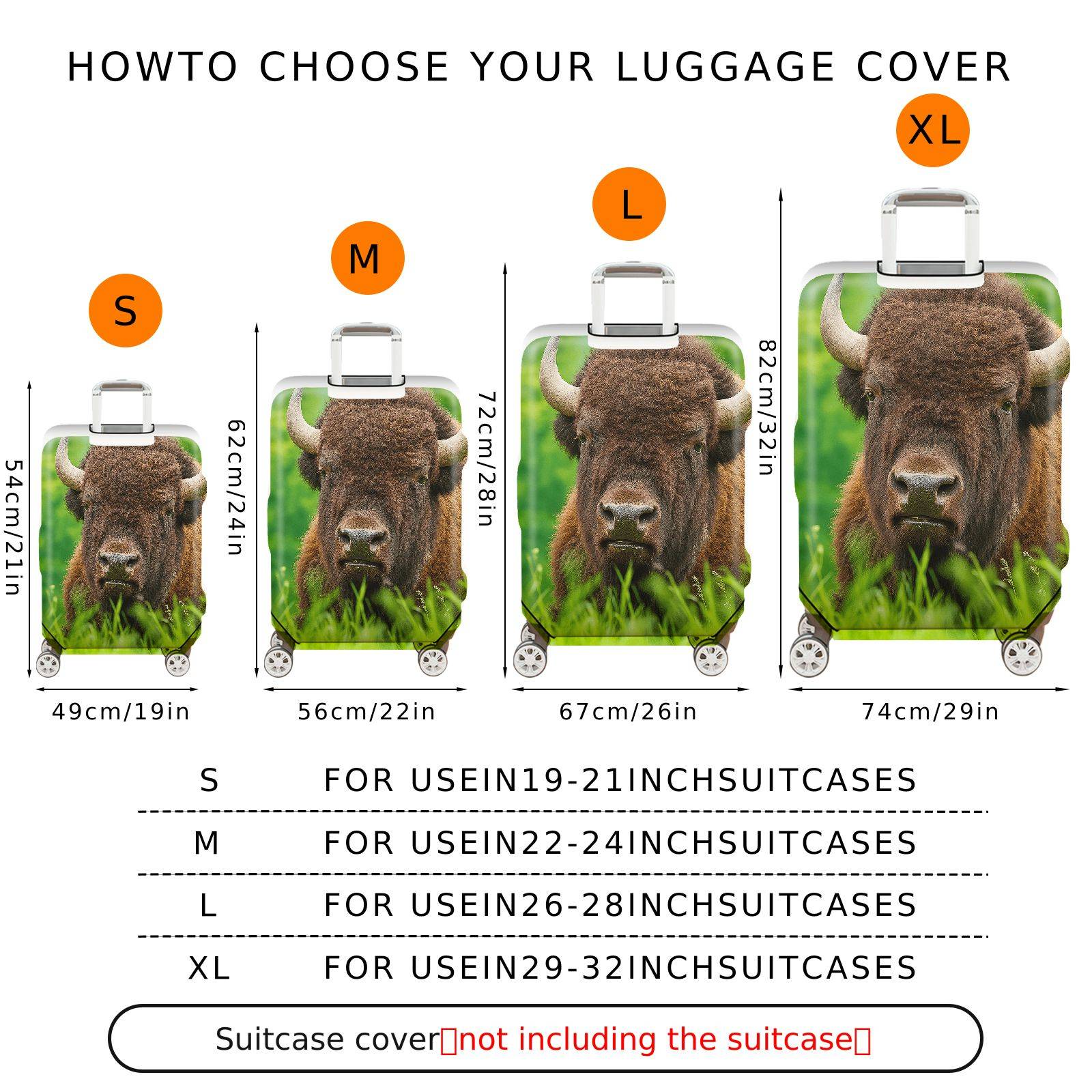 1-Piece Animal Wildlife Nature Green Buffalo Grass  Suitcase Luggage Cover, Stretch Protective Sleeve