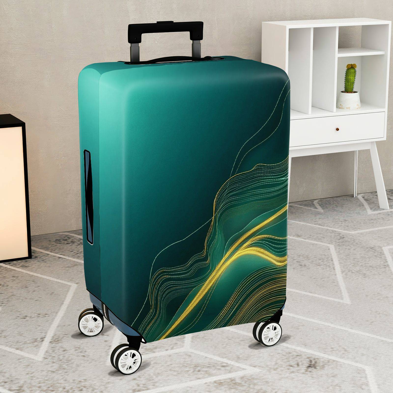 1-Piece Abstract Green Wave Flow Line Style Pattern  Suitcase Luggage Cover, Stretch Protective Sleeve