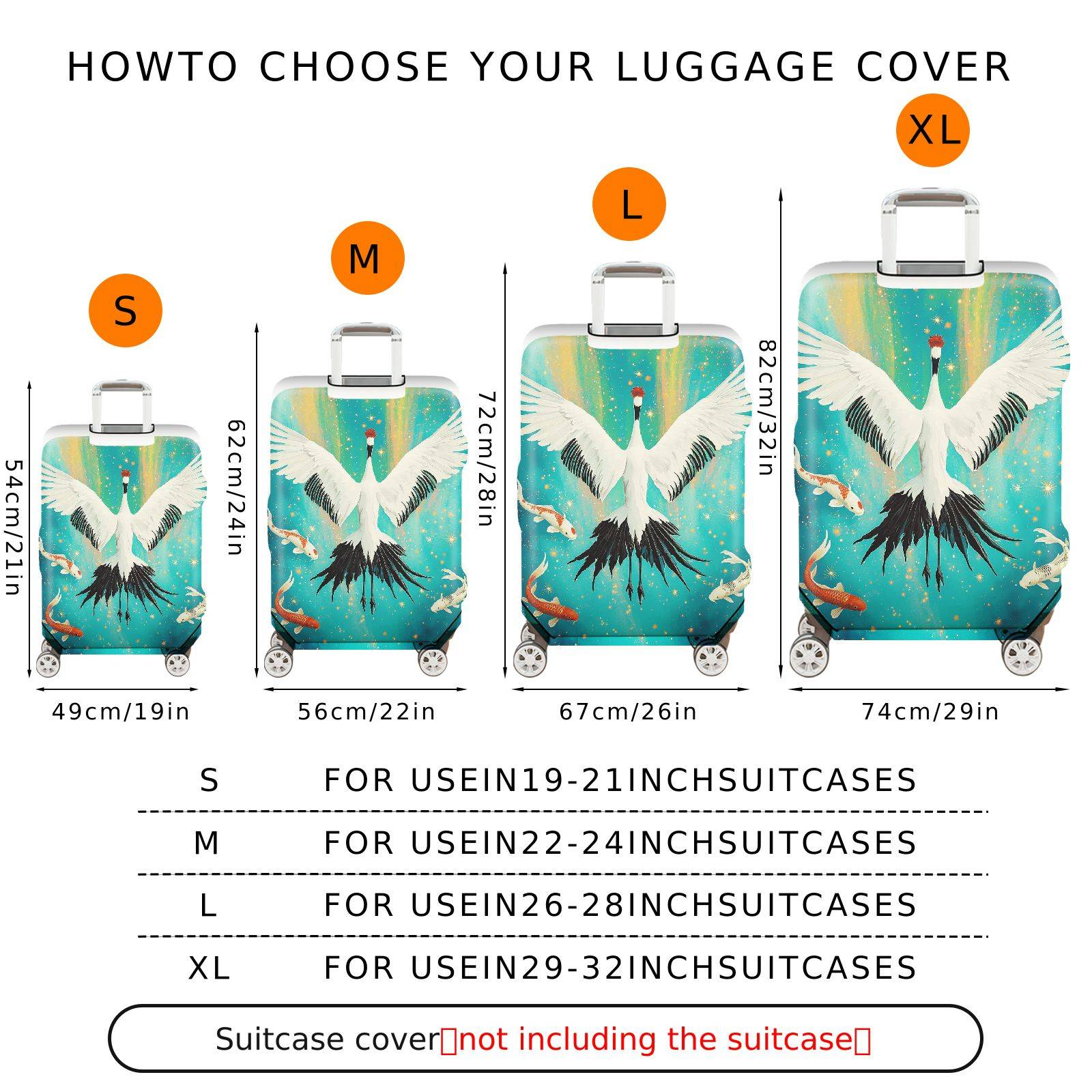 1-Piece Crane Fish Starry Sky Colorful Artistic Nature  Suitcase Luggage Cover, Stretch Protective Sleeve