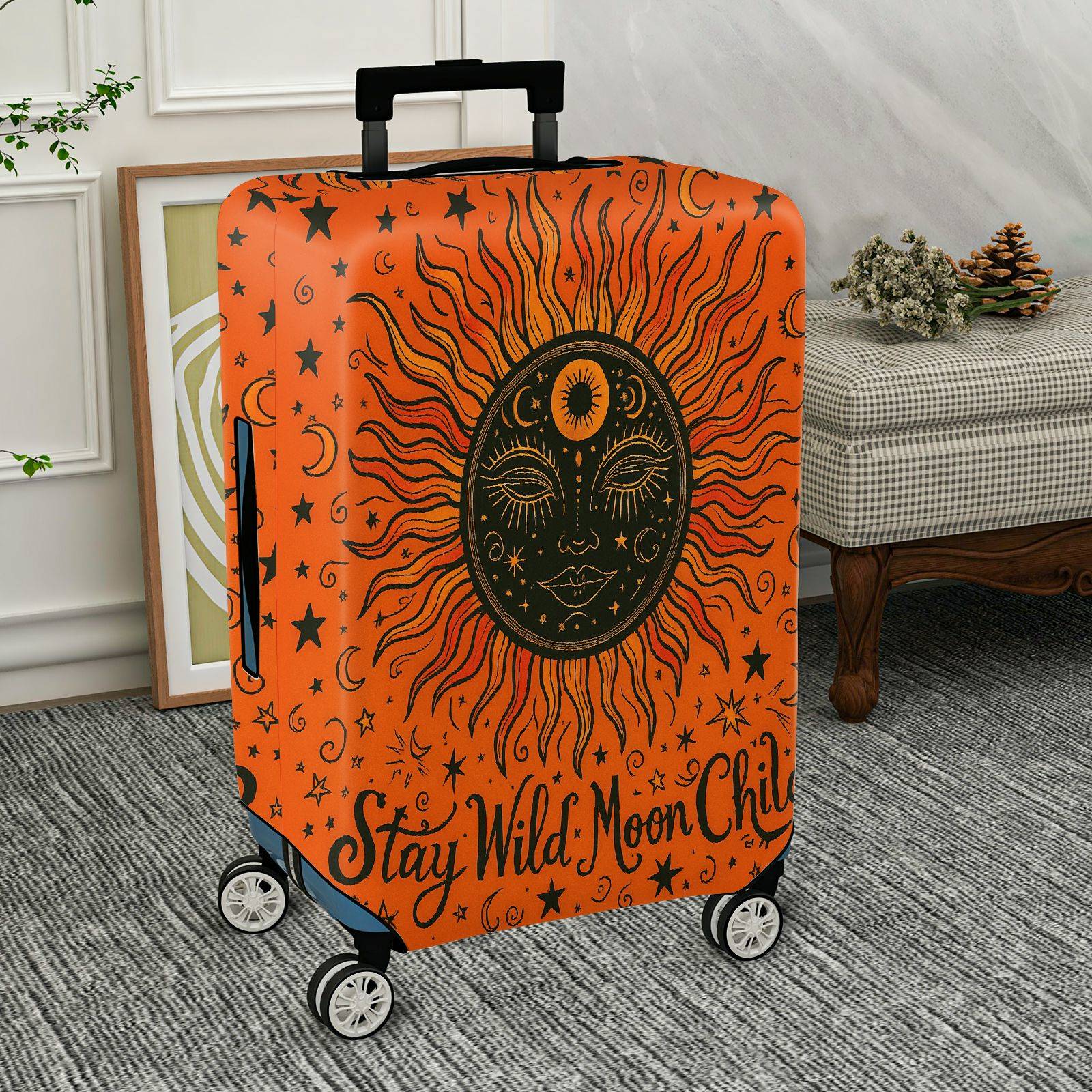 1-Piece Sun Moon Star Cosmic Astral Mystical  Suitcase Luggage Cover, Stretch Protective Sleeve