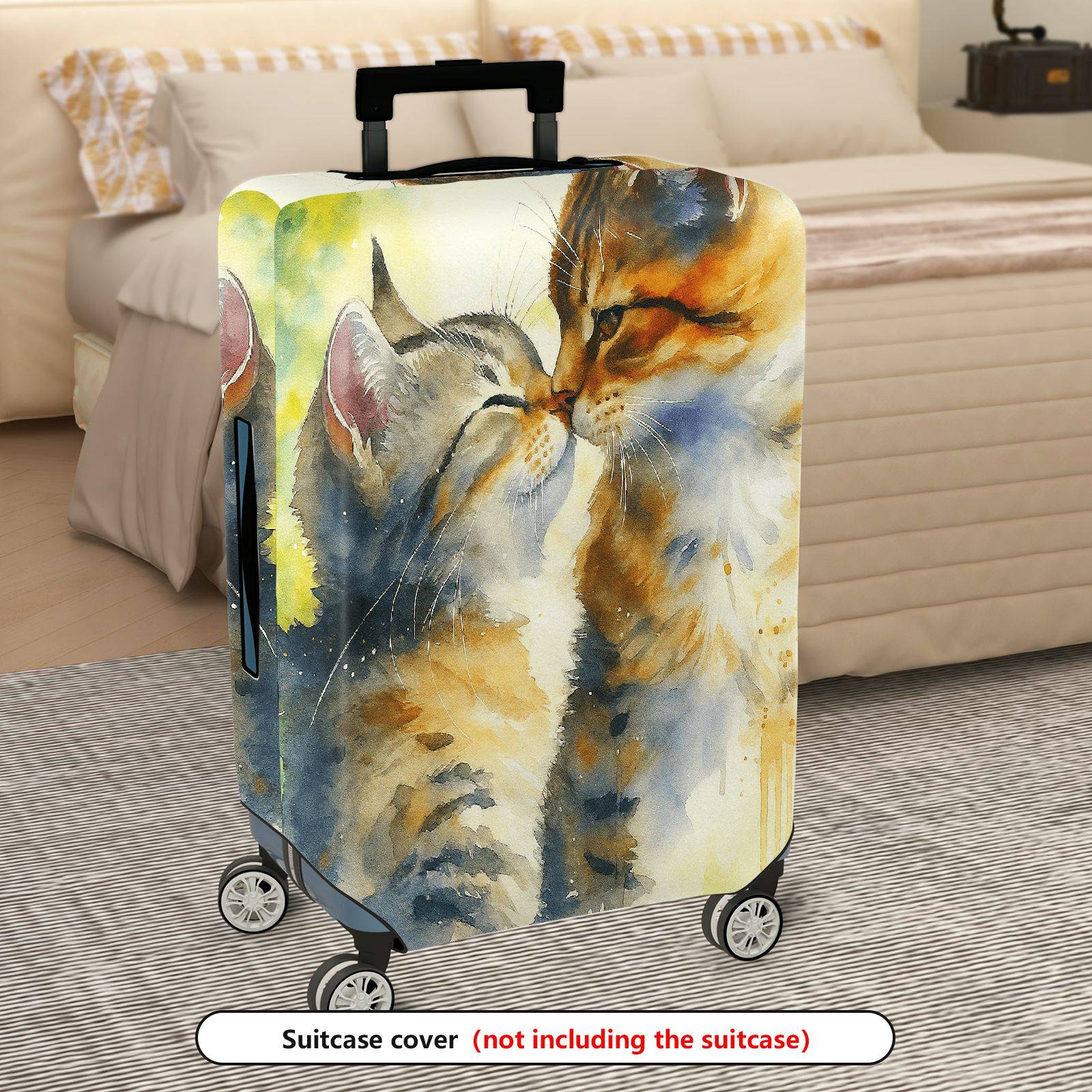 1-Piece Abstract Watercolor Cat Couple Animal Art  Suitcase Luggage Cover, Stretch Protective Sleeve