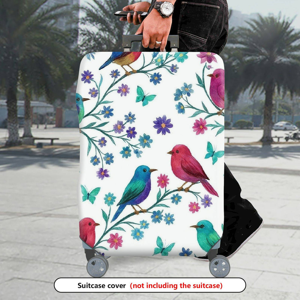 1-Piece Birds Floral Butterfly Branch Colorful  Suitcase Luggage Cover, Stretch Protective Sleeve