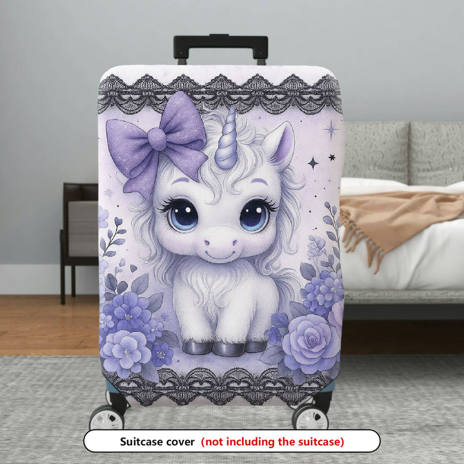 1-Piece Cute Pastel Unicorn Floral Lace Heart  Suitcase Luggage Cover, Stretch Protective Sleeve