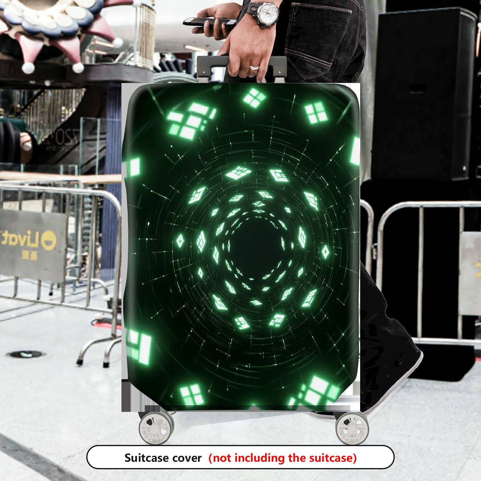 1-Piece Geometric Futuristic  Abstract Digital Matrix  Suitcase Luggage Cover, Stretch Protective Sleeve