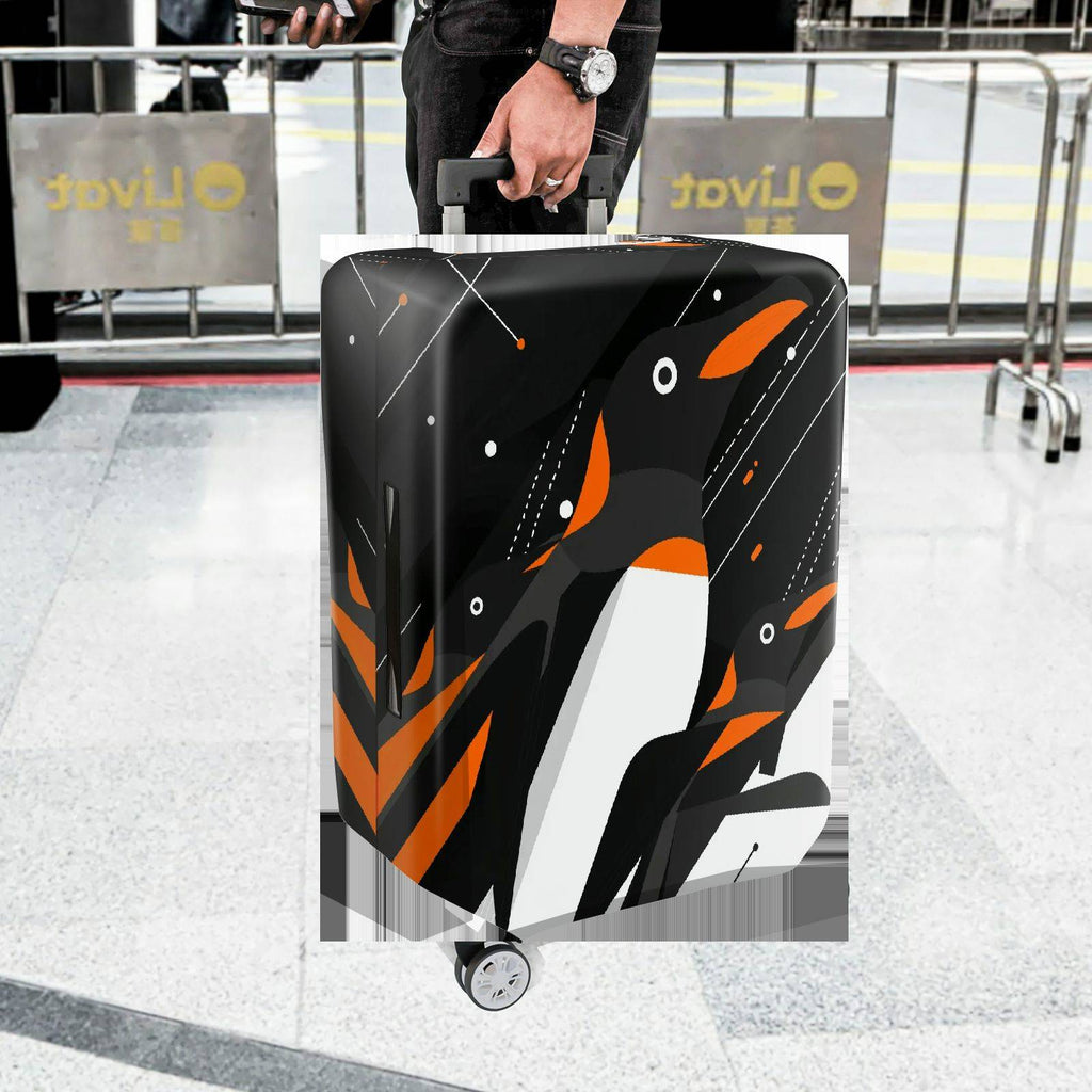 1-Piece Penguin Black White Orange Geometric Modern Travel  Suitcase Luggage Cover, Stretch Protective Sleeve